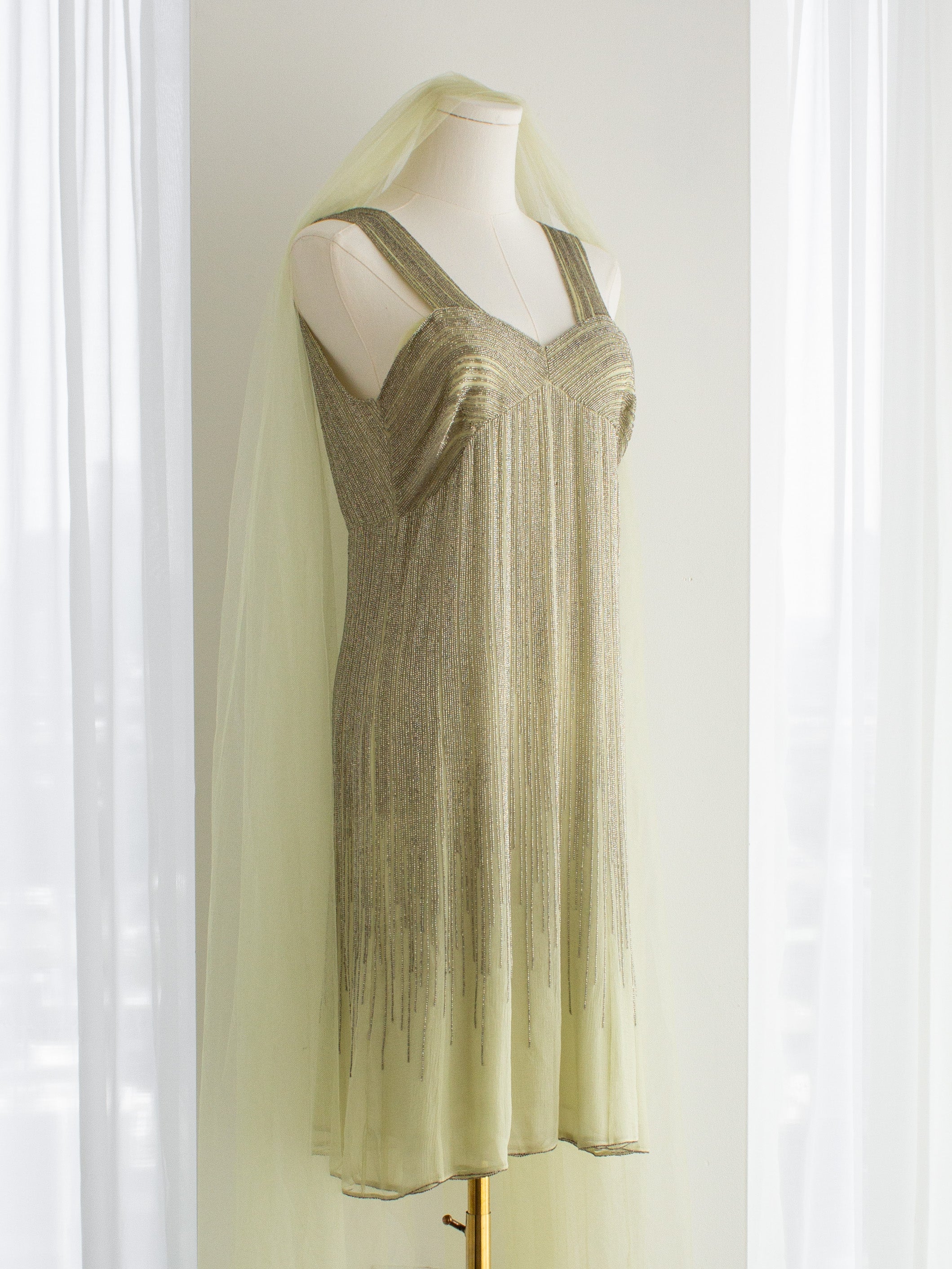 Chanel Haute Couture F/W 1995 Green Bianchini Silk Lesage Beaded Dress