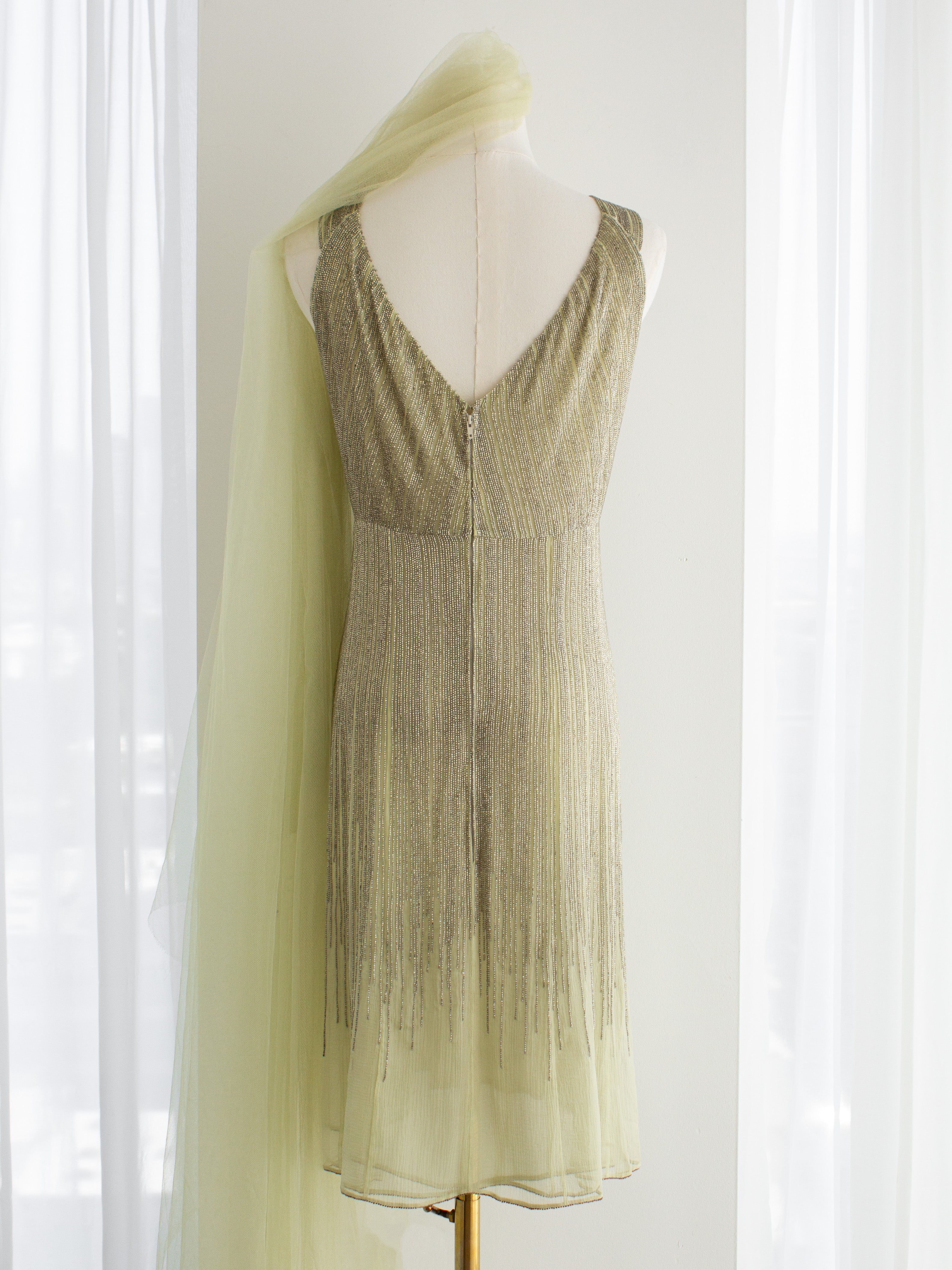 Chanel Haute Couture F/W 1995 Green Bianchini Silk Lesage Beaded Dress