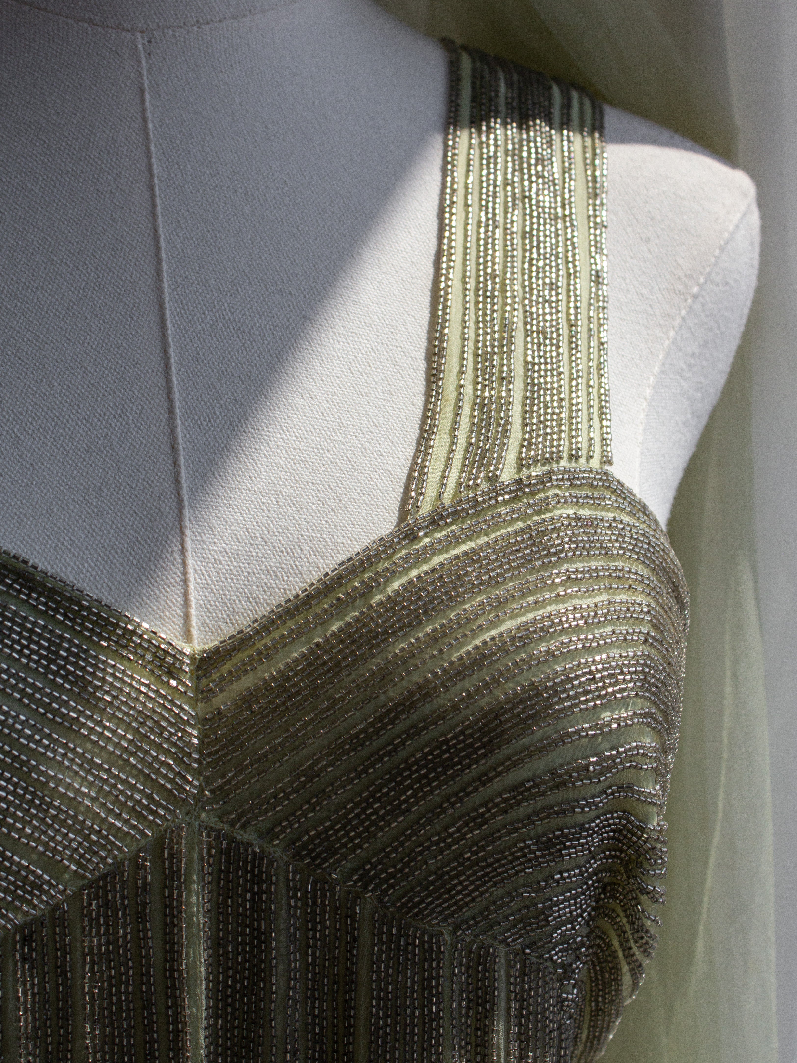 Chanel Haute Couture F/W 1995 Green Bianchini Silk Lesage Beaded Dress