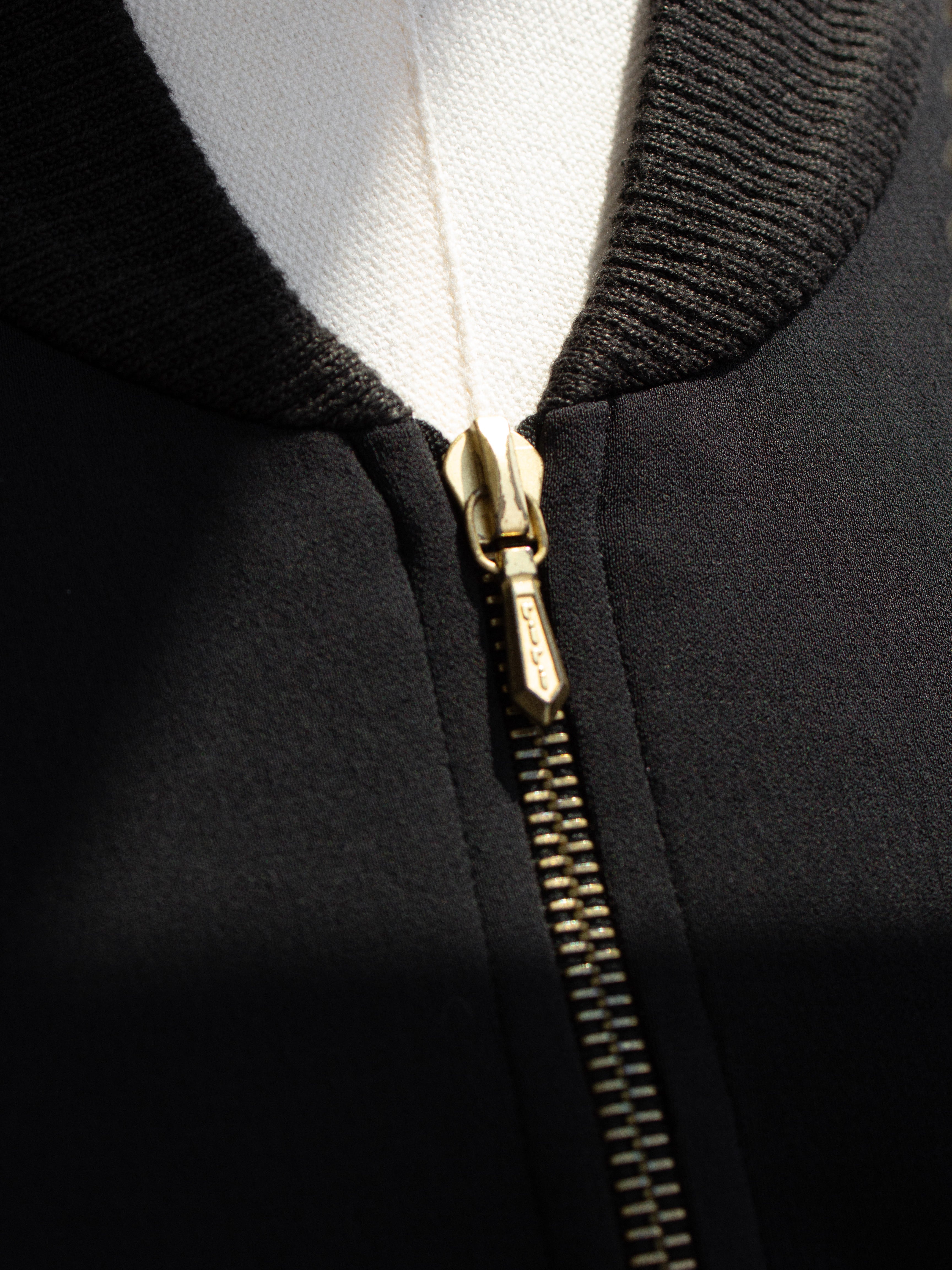 Chanel Vintage S/S 1992 Karl Black CC Knit Zip Knee Length 90s Dress