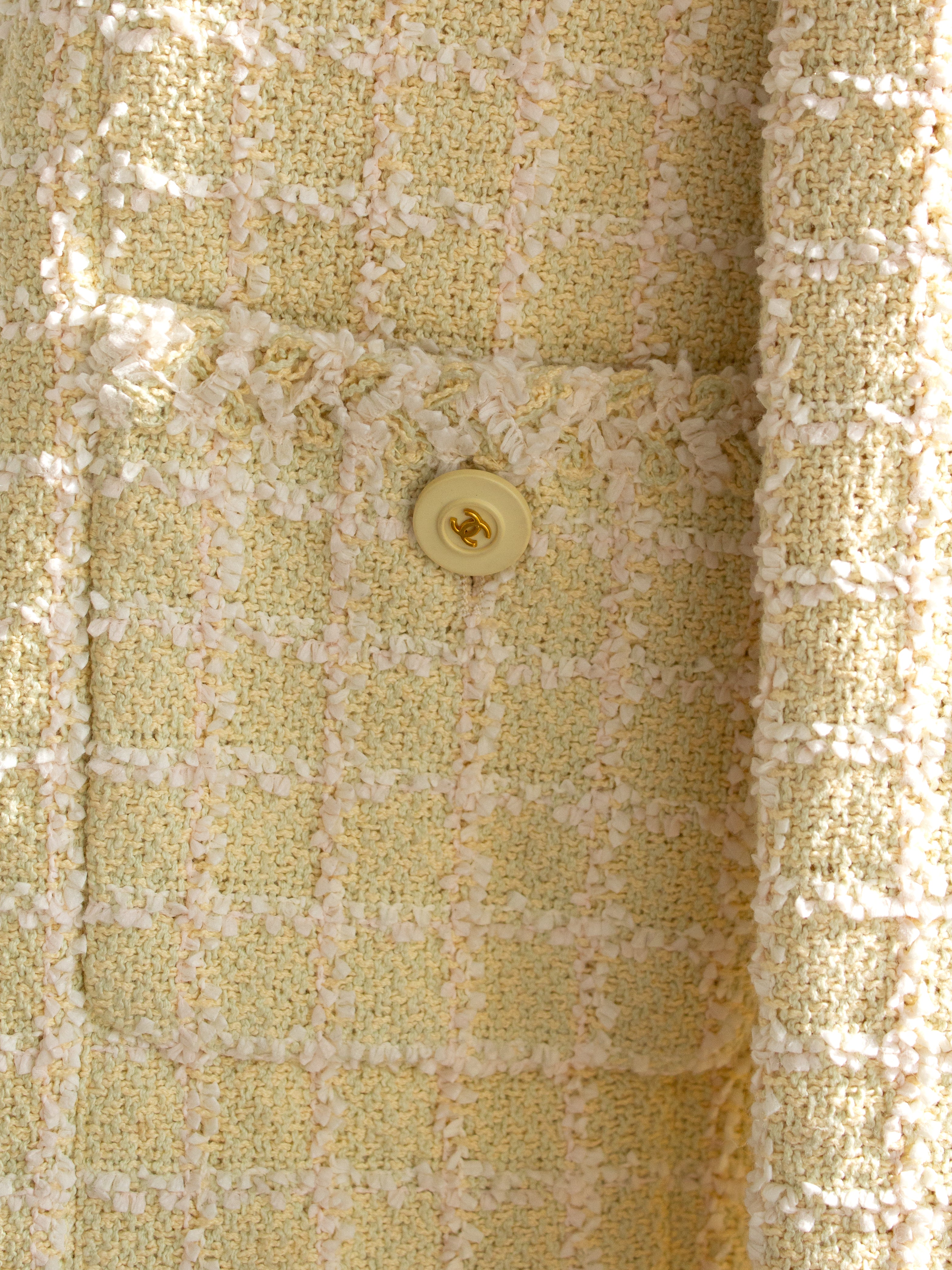 Chanel Vintage S/S 1994 Yellow Green Fantasy Tweed 94P Jacket Skirt Suit