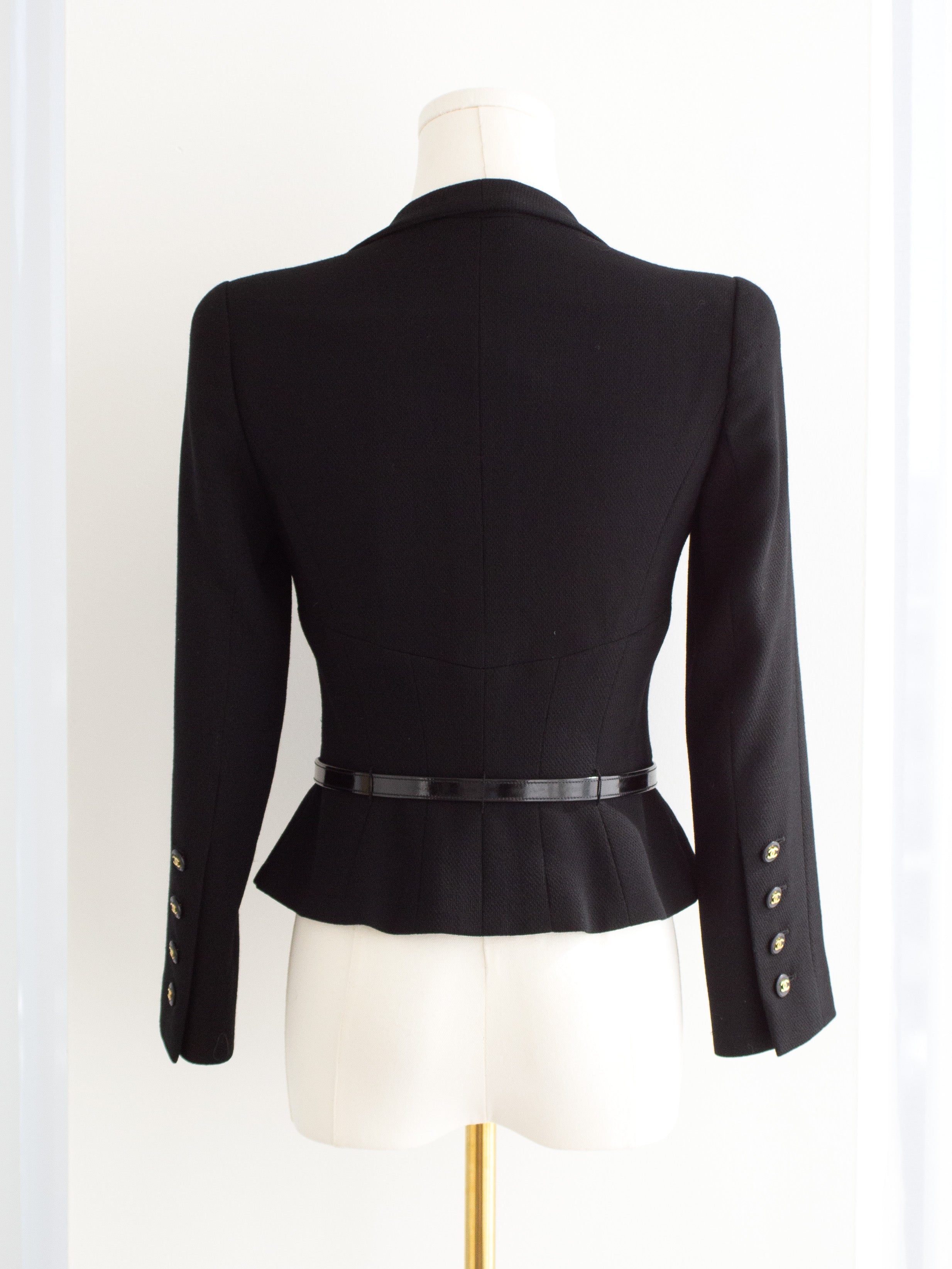 Chanel Vintage S/S 1995 Barbie Black Gold CC Sweetheart Cropped 95P Belted Jacket