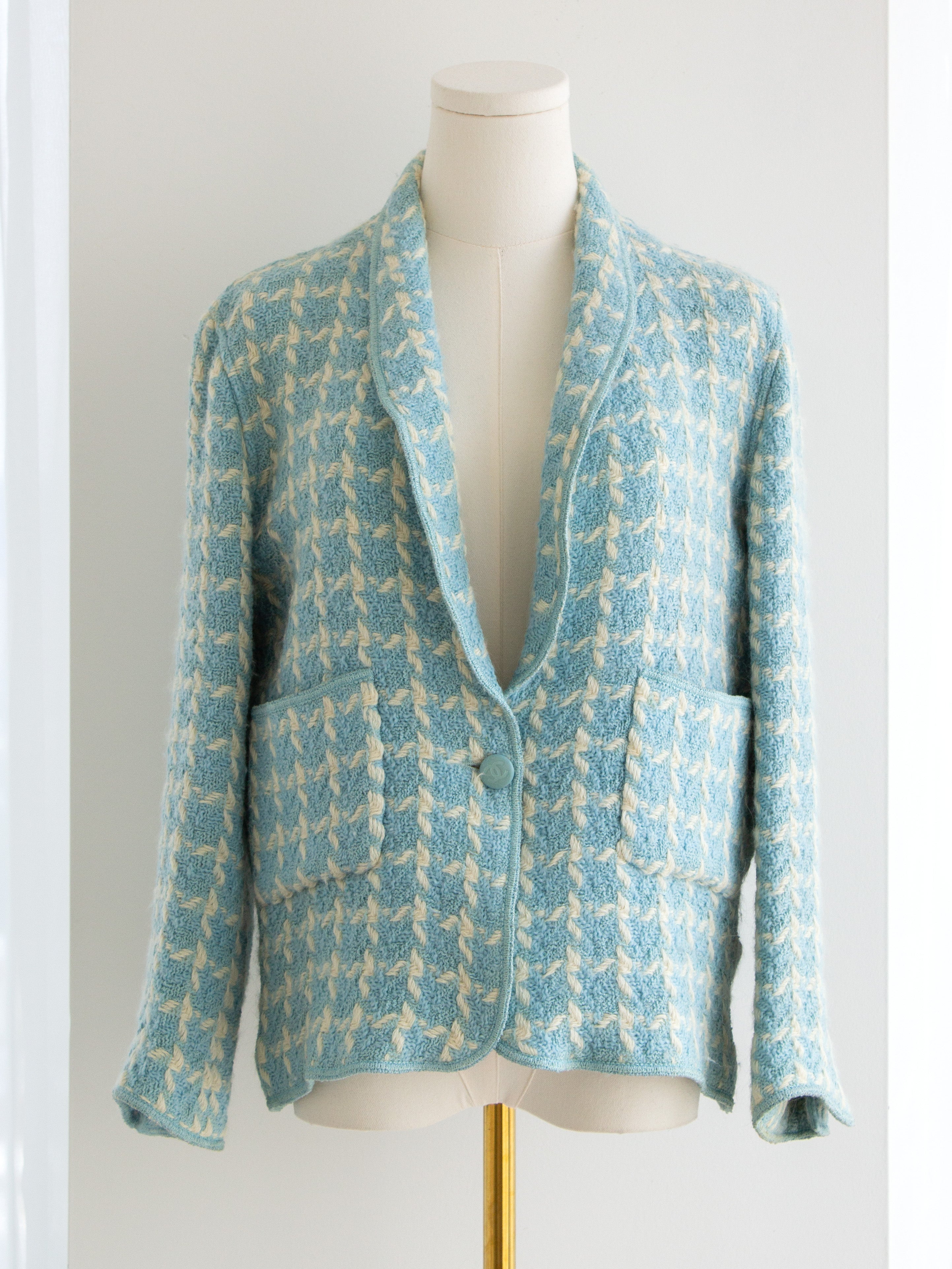 Chanel Vintage S/S 1996 Sky Blue Plaid 96P Tweed Jacket