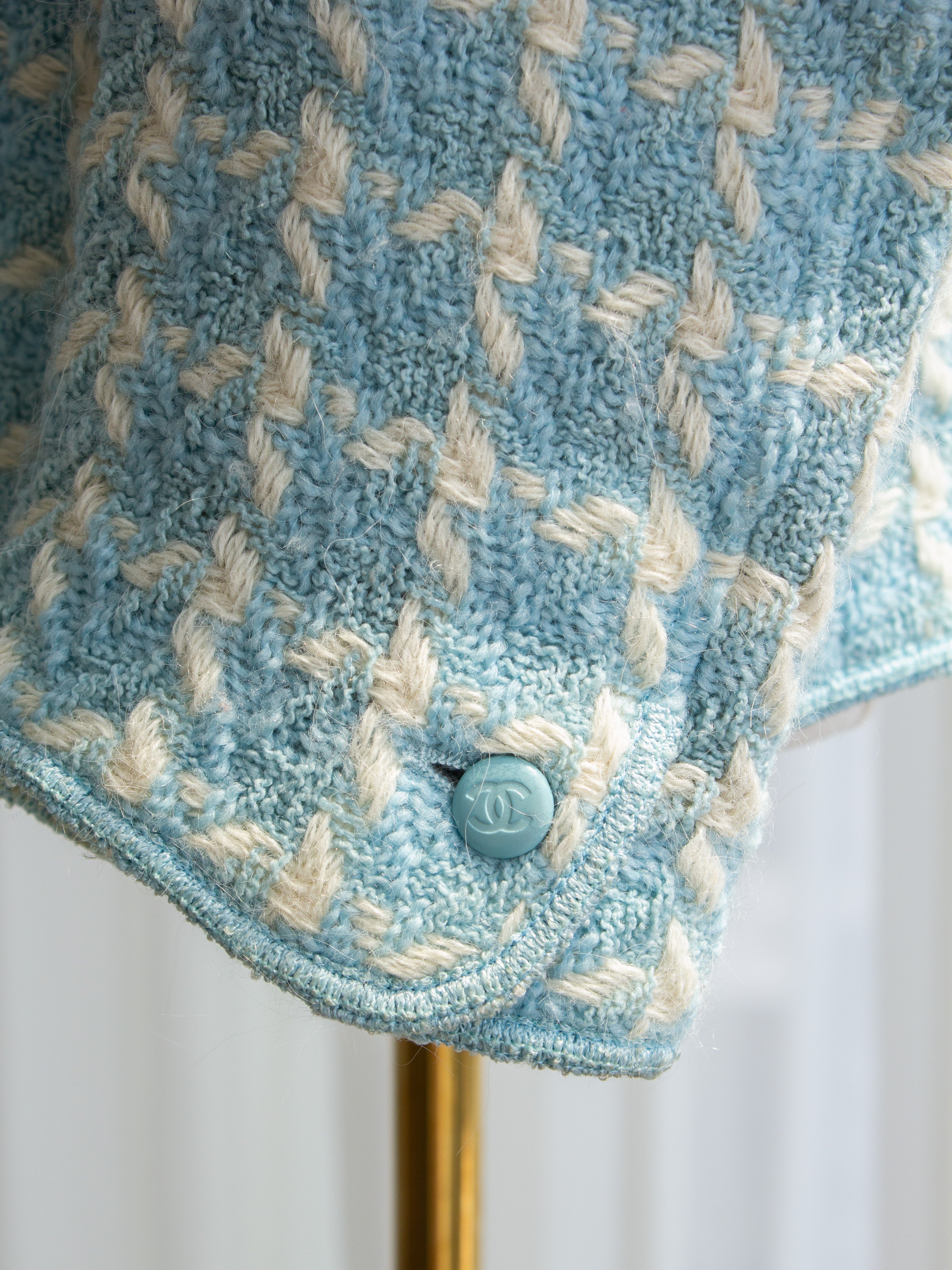 Chanel Vintage S/S 1996 Sky Blue Plaid 96P Tweed Jacket
