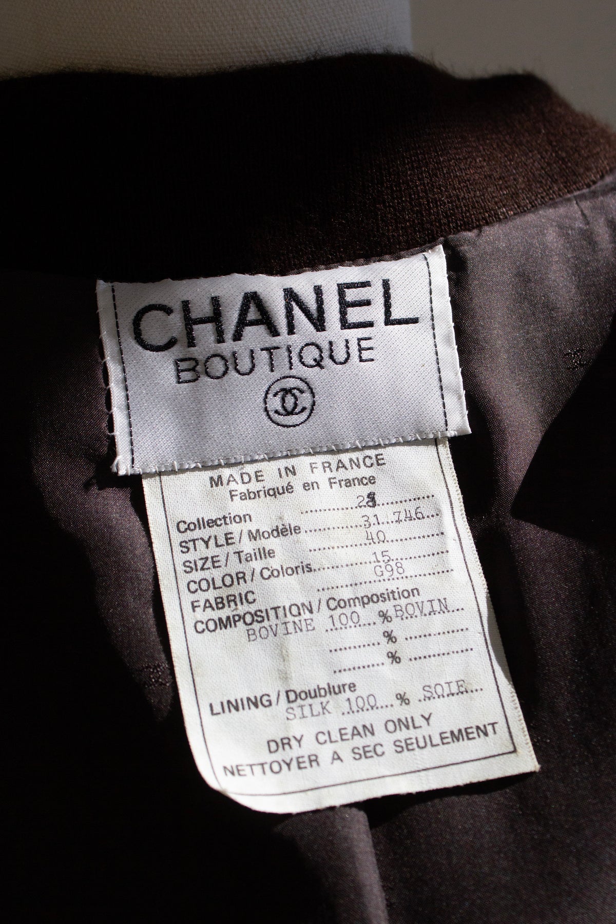 Chanel Spring/Summer 1992 Brown Lambskin Leather Bomber Jacket
