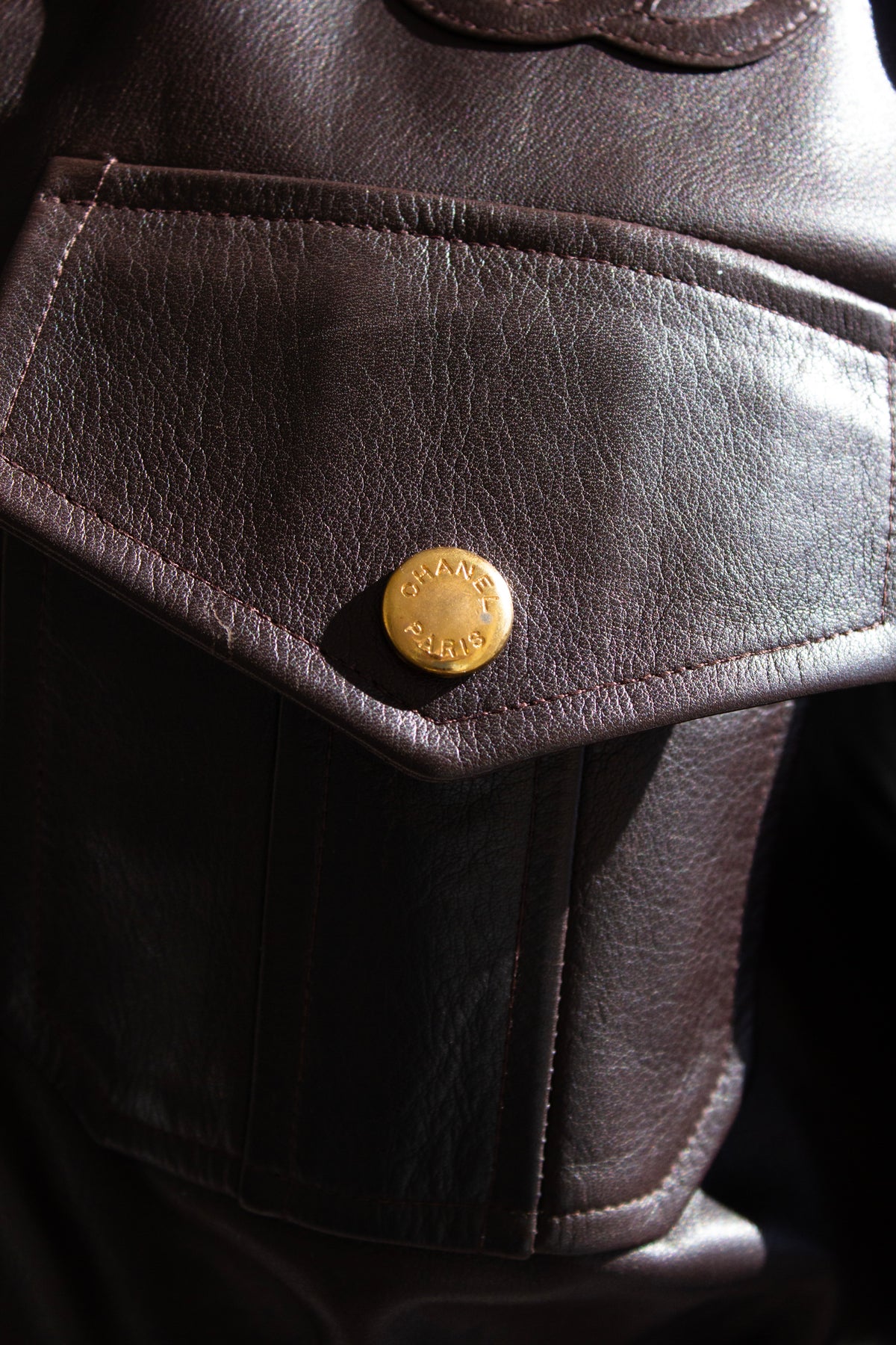Chanel Spring/Summer 1992 Brown Lambskin Leather Bomber Jacket