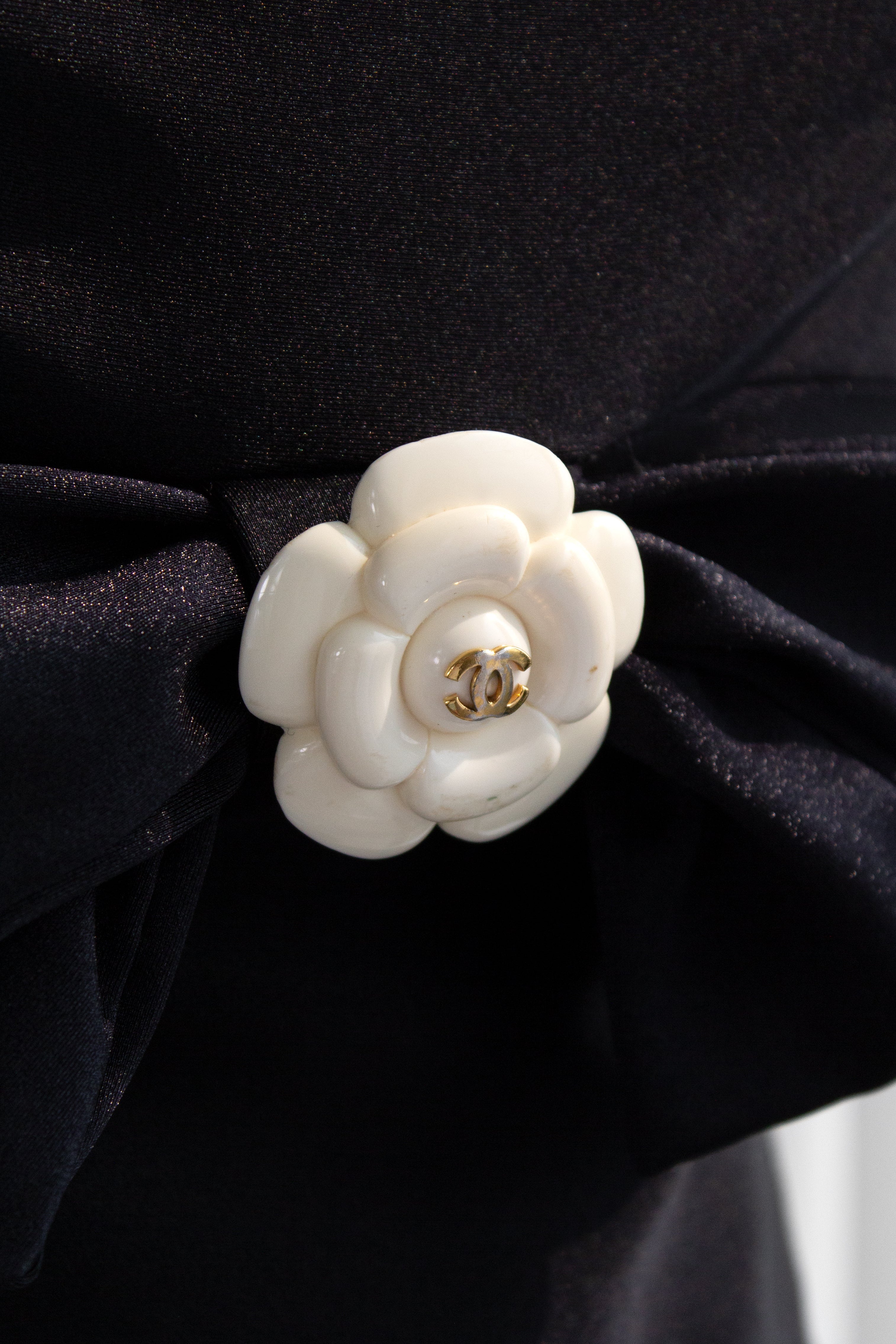 Chanel Vintage Spring/Summer 1990 Black White Camellia Flower Bow Onepiece Bodysuit Swimsuit