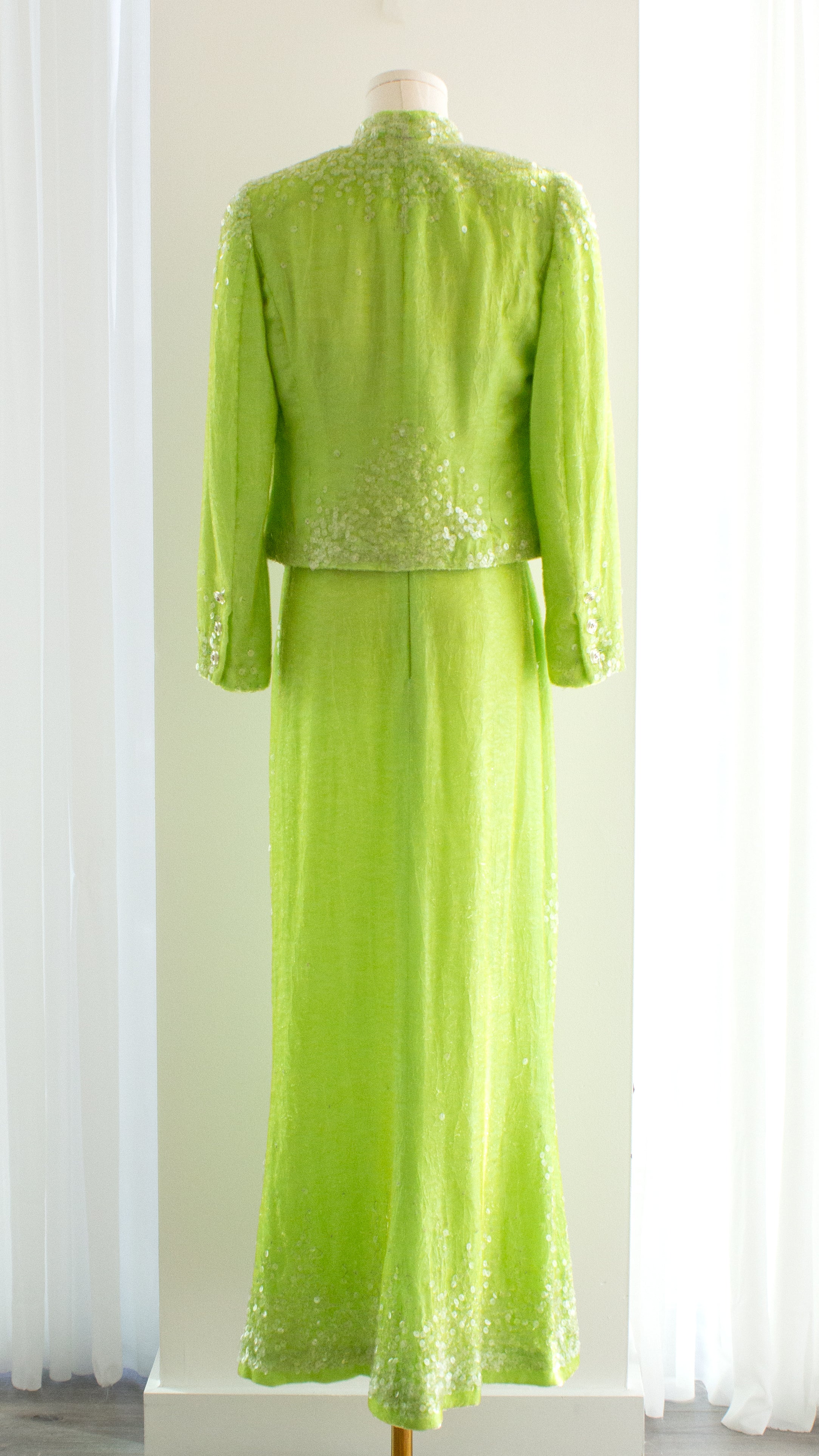 Chanel Vintage S/S 1997 Green Sequin Embellished Velvet Dress Gown Jacket 97P Set
