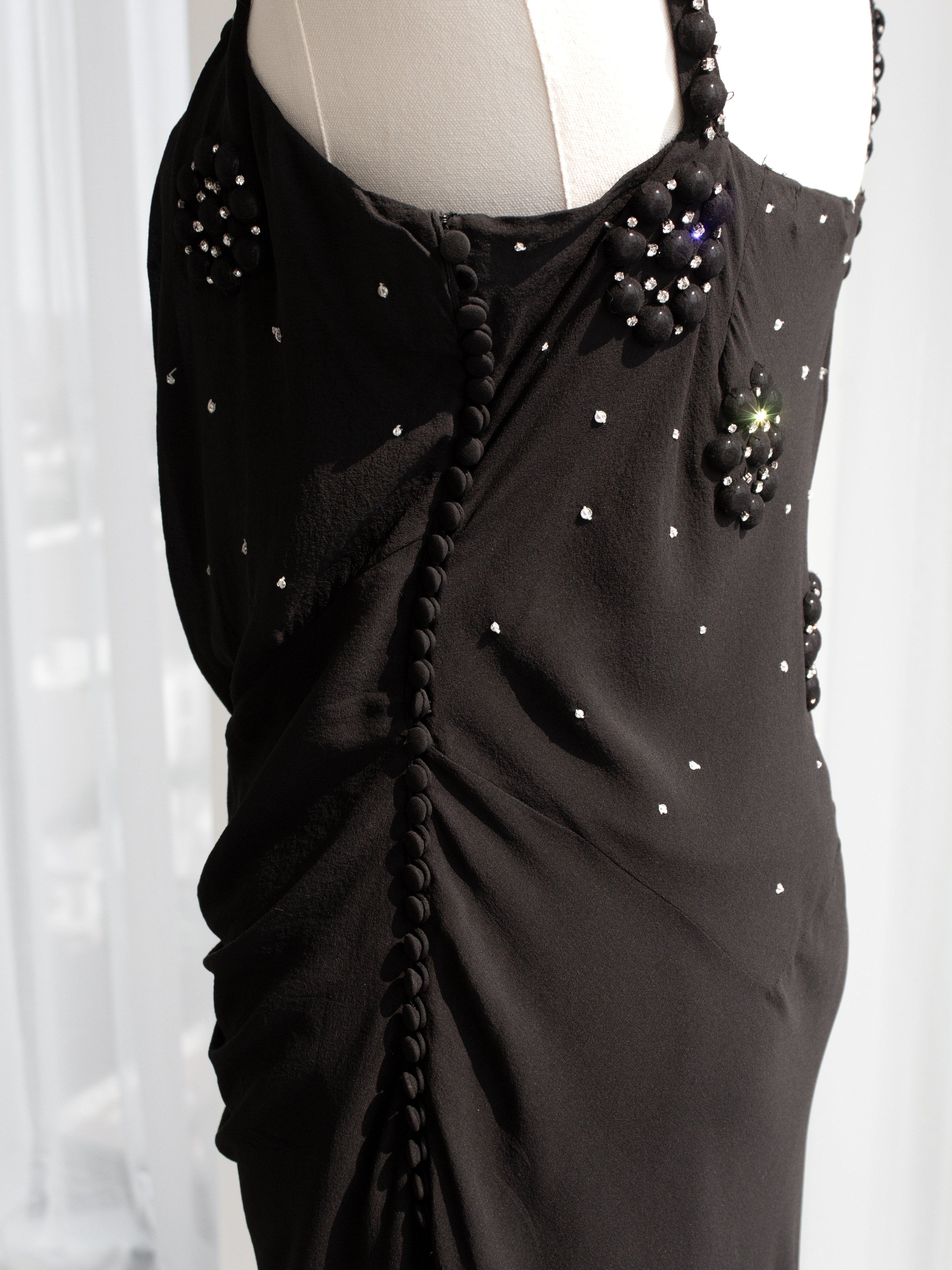 Christian Dior By John Galliano S/S 2007 Black Knot Flower Crystal Embellished Maxi Gown