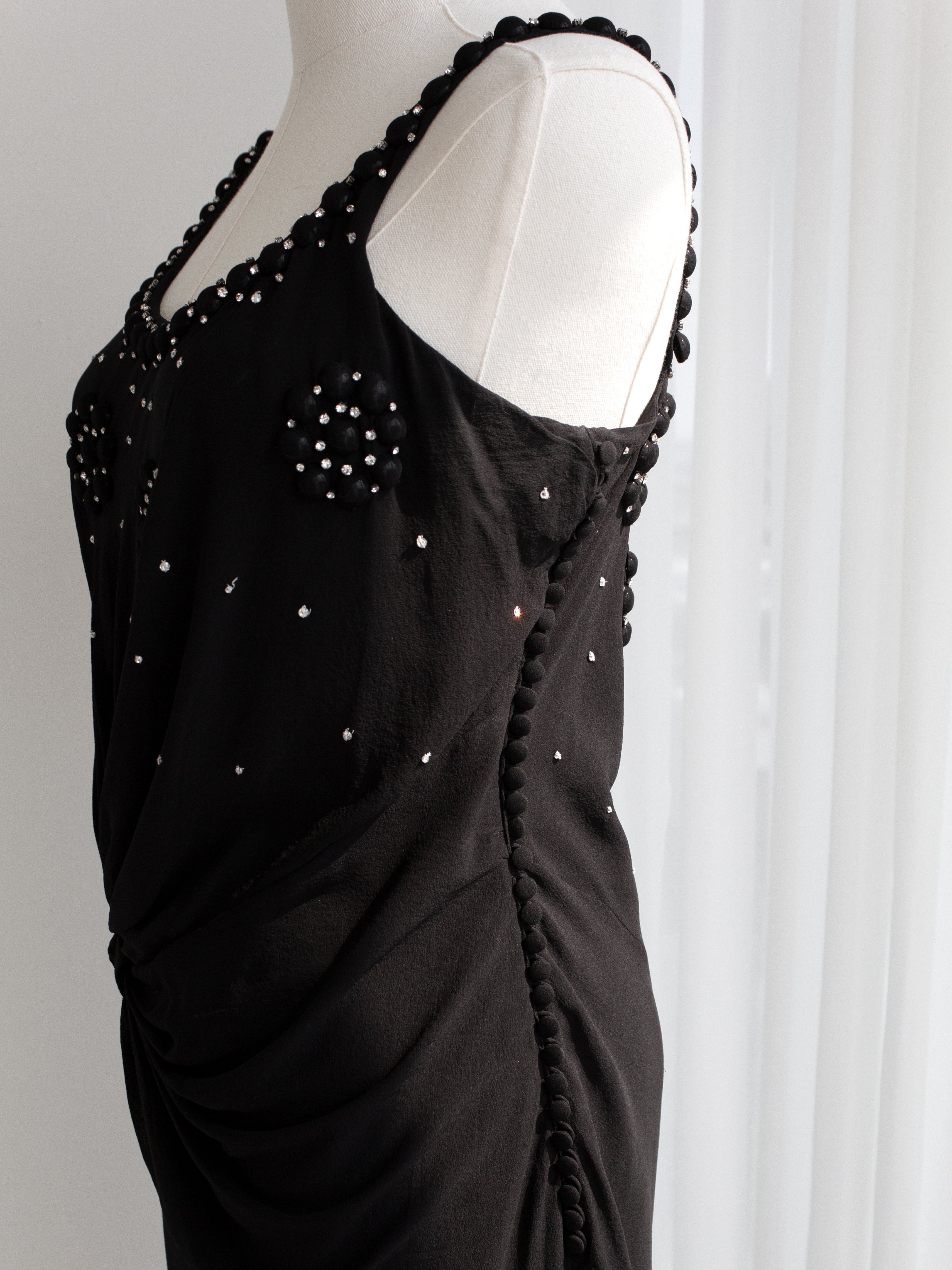 Christian Dior By John Galliano S/S 2007 Black Knot Flower Crystal Embellished Maxi Gown