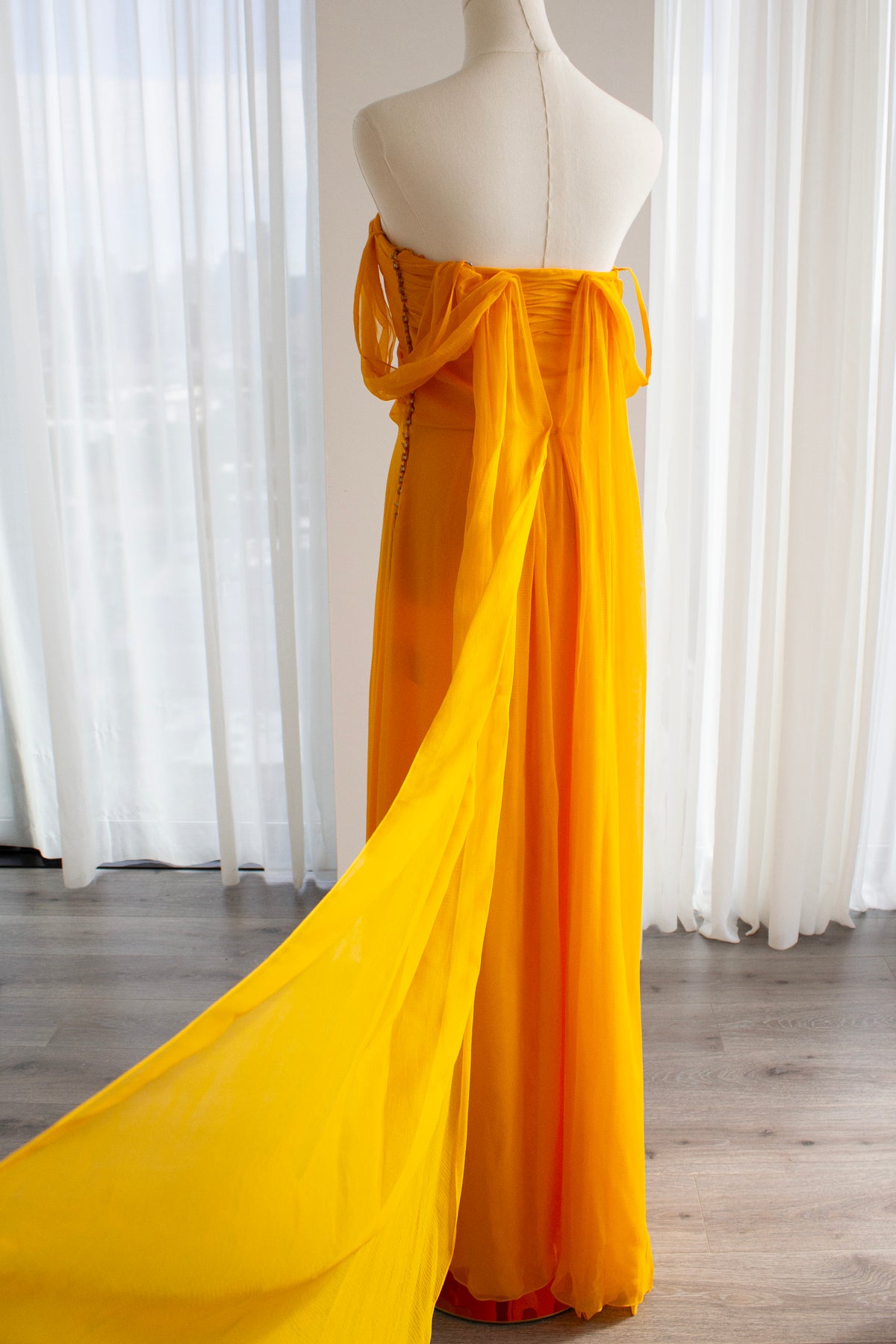 Christian Dior by John Galliano Cruise 2010 Marigold Yellow Draped Chiffon Gown