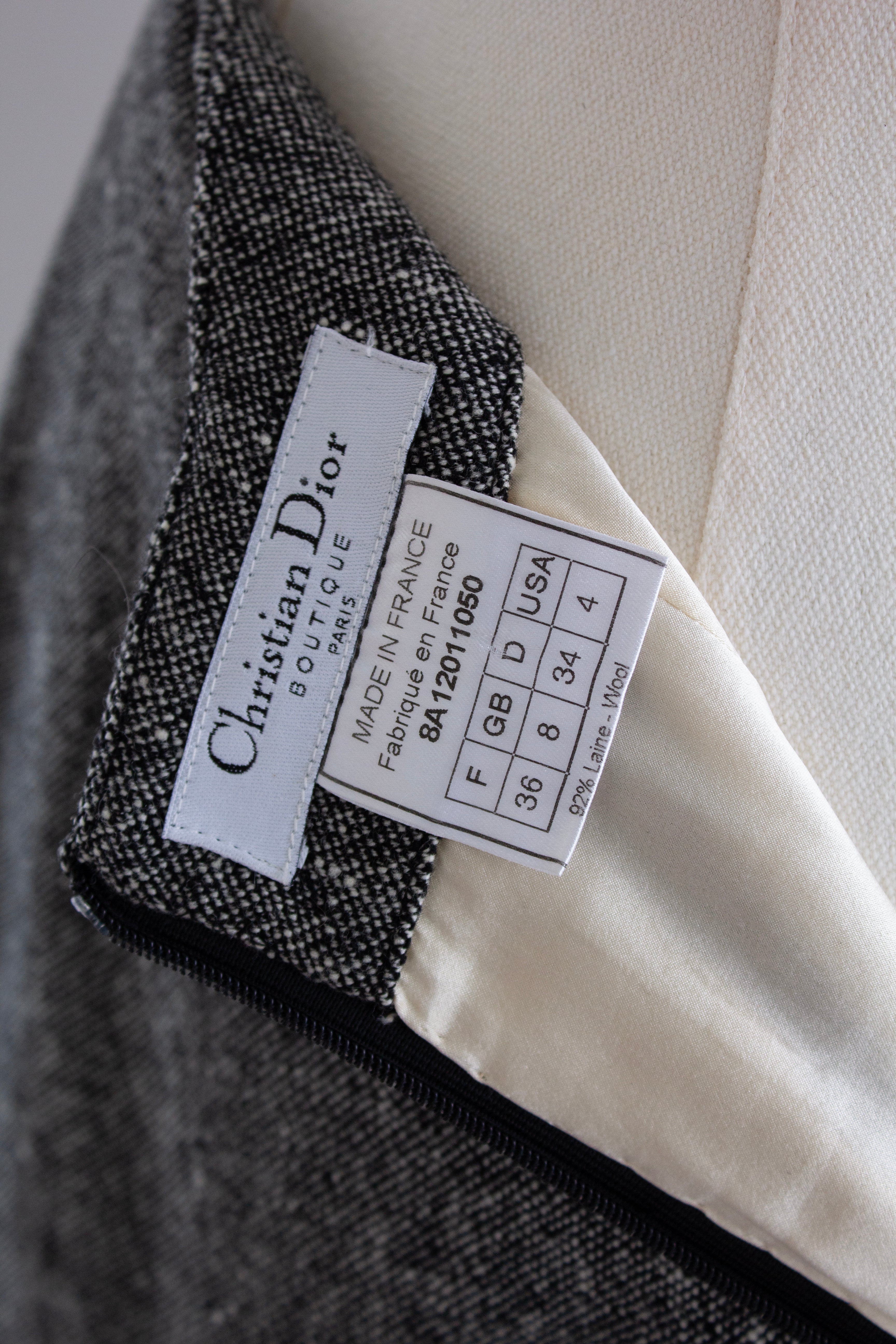 Christian Dior by John Galliano F/W 1998 Grey Tweed Calais Lace Jacket Skirt Suit