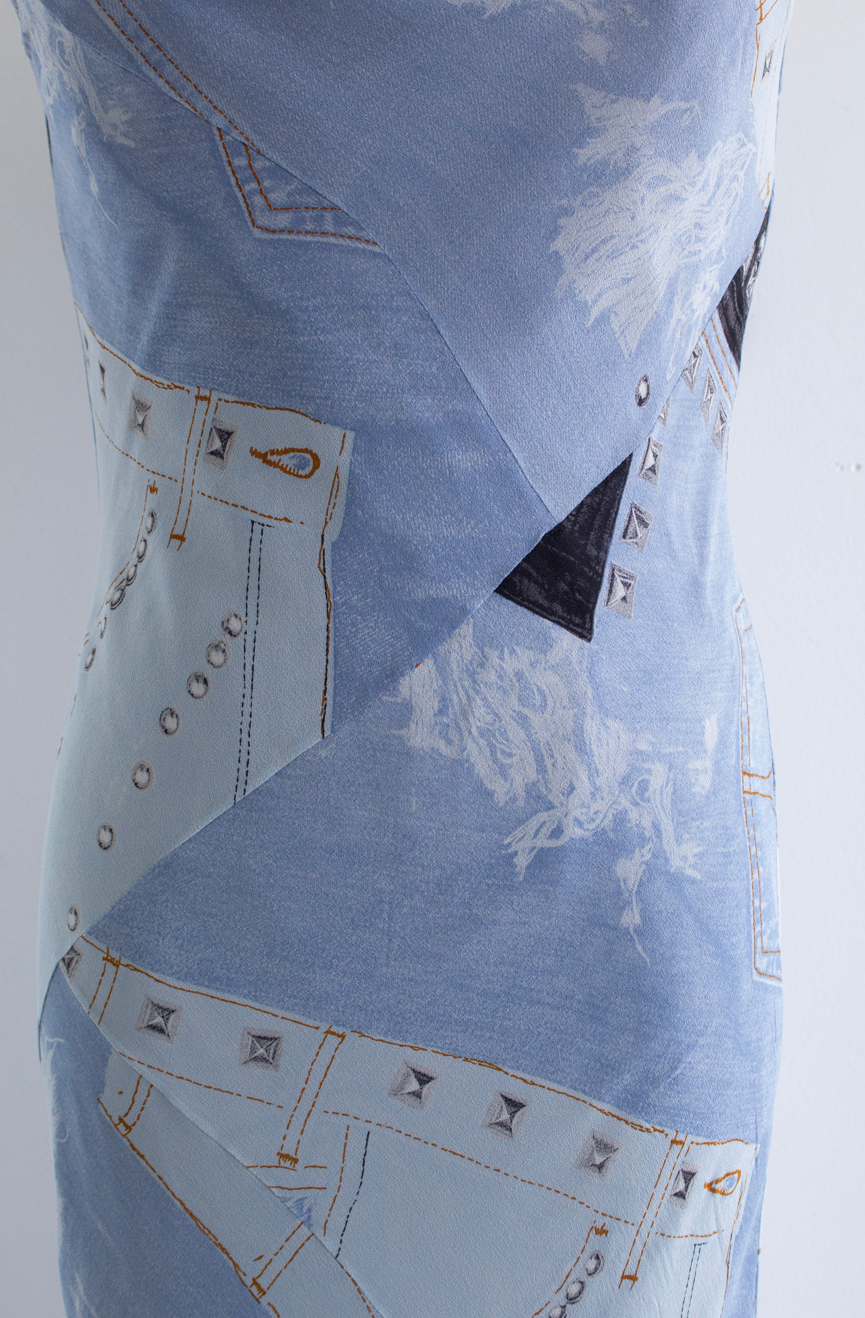 Christian Dior by John Galliano F/W 2004 “Gambler” Crystal Dice Denim Silk Midi Dress