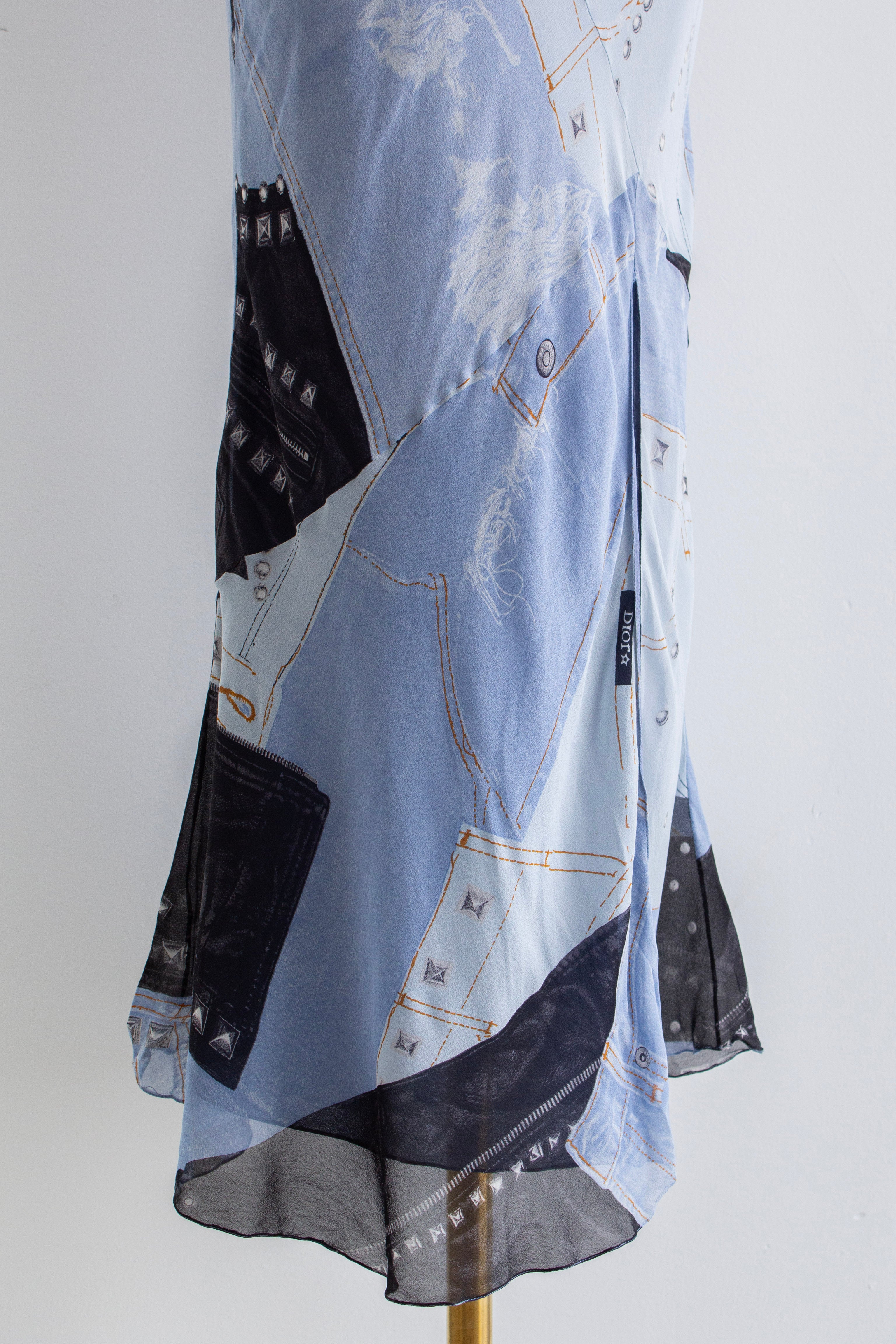 Christian Dior by John Galliano F/W 2004 “Gambler” Crystal Dice Denim Silk Midi Dress