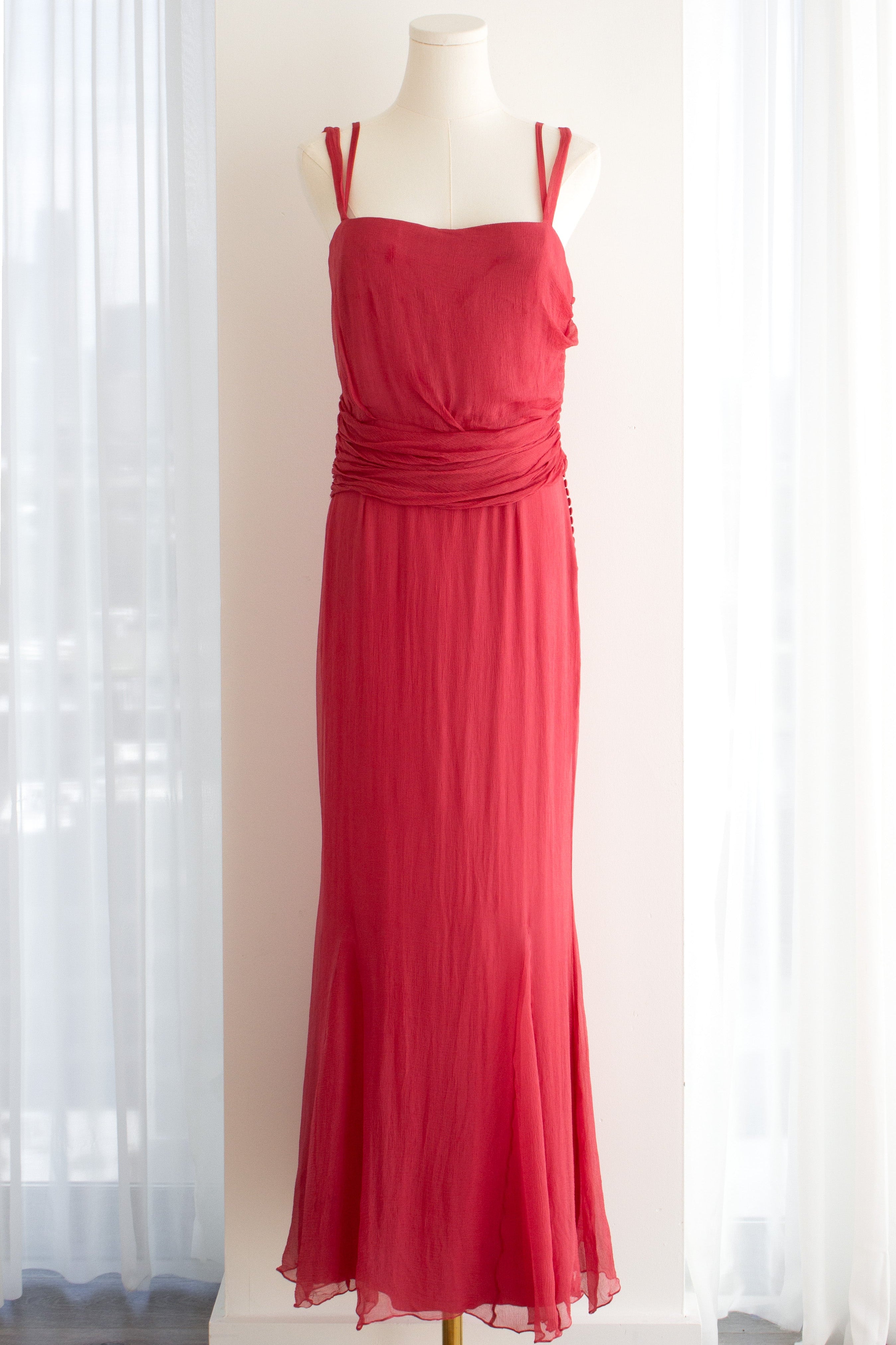 Christian Dior By John Galliano 2000s Watermelon Pink Ruched Silk Dress