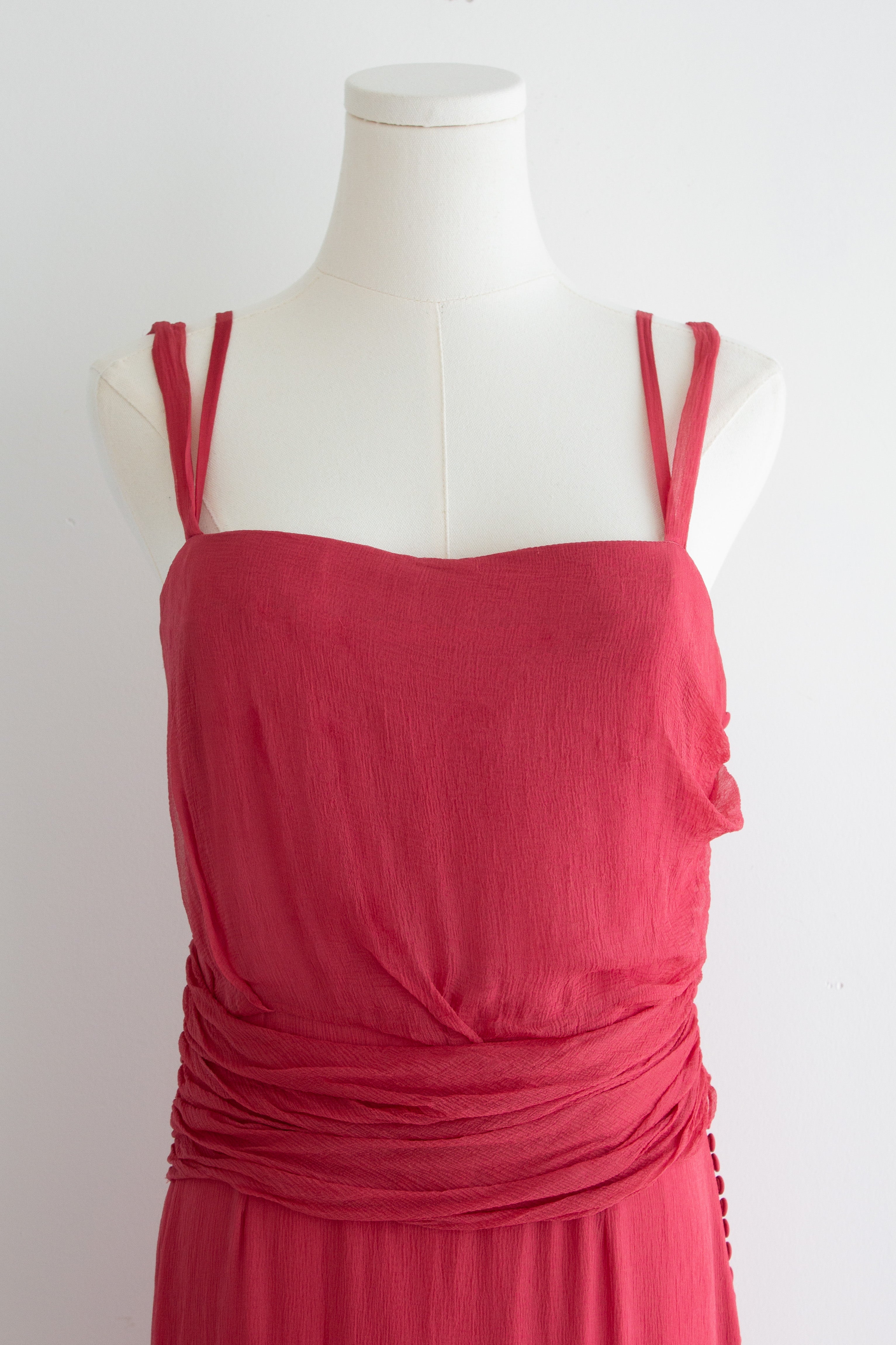 Christian Dior By John Galliano 2000s Watermelon Pink Ruched Silk Dress