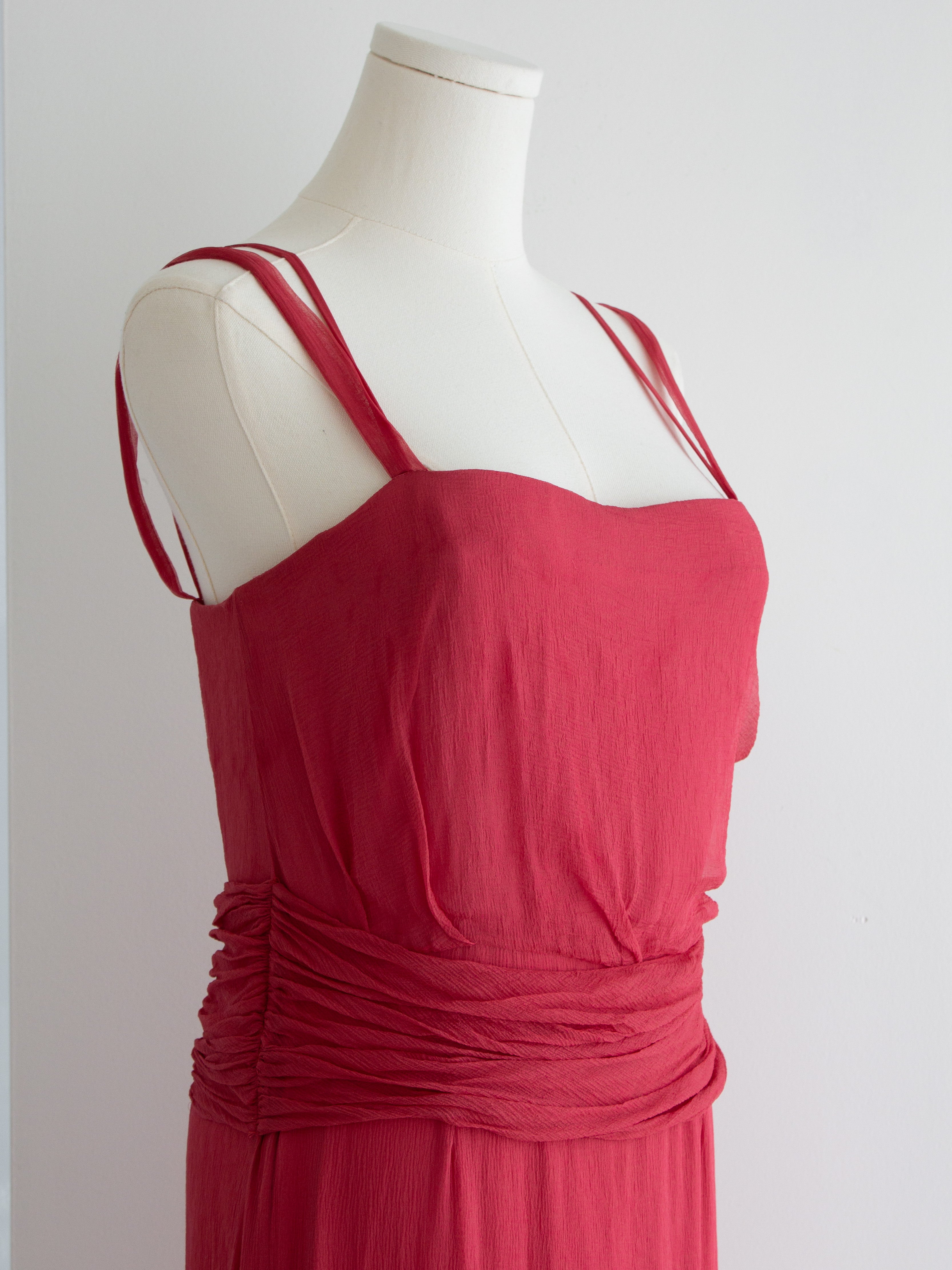 Christian Dior By John Galliano 2000s Watermelon Pink Ruched Silk Dress