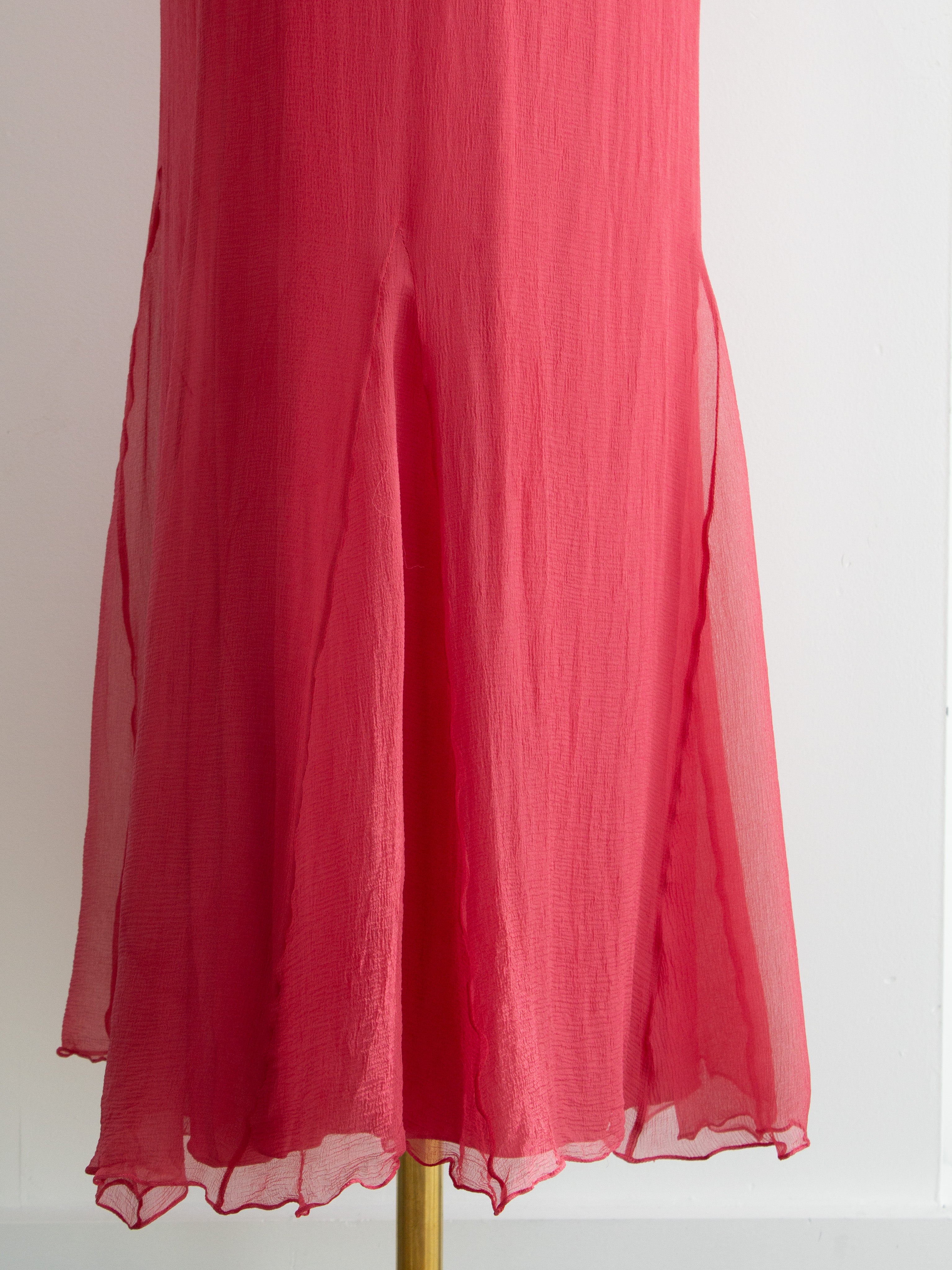 Christian Dior By John Galliano 2000s Watermelon Pink Ruched Silk Dress