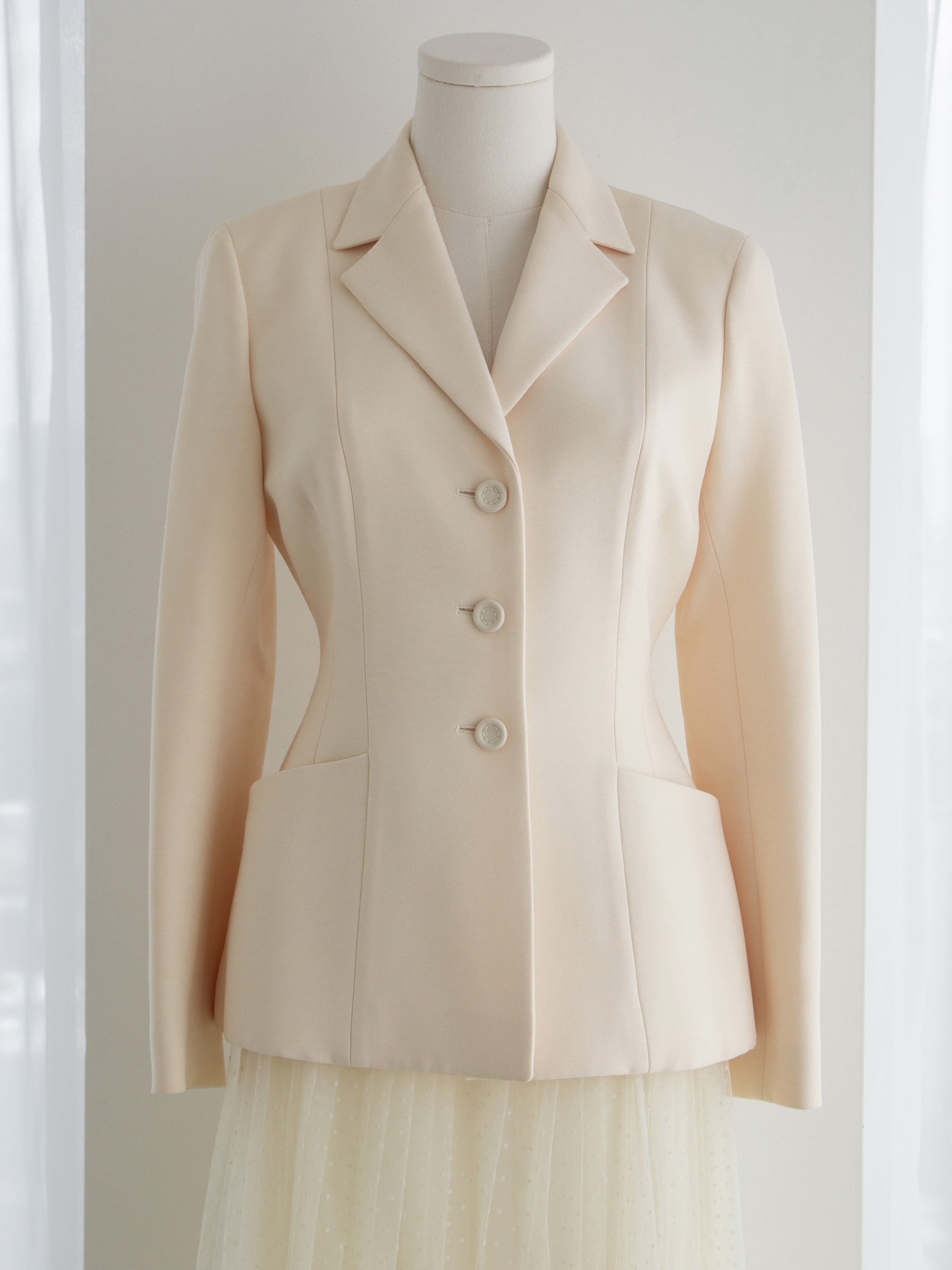 Dior 30 Montaigne Bar Jacket Off-White Ecru Plumetis Tulle Skirt Set