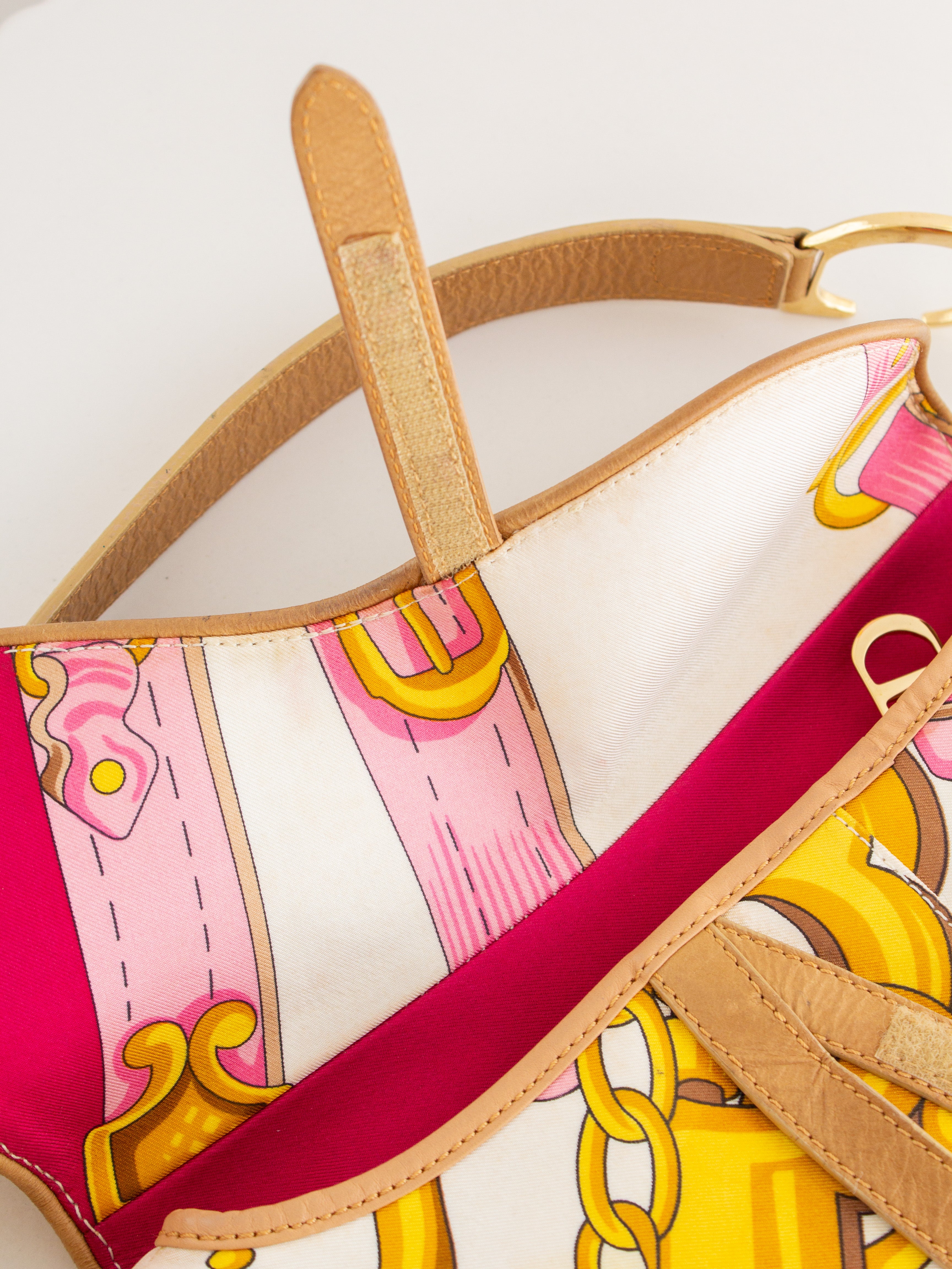 Christian Dior Vintage Sex And The City Pink Saddle Chain Satin Print Bag