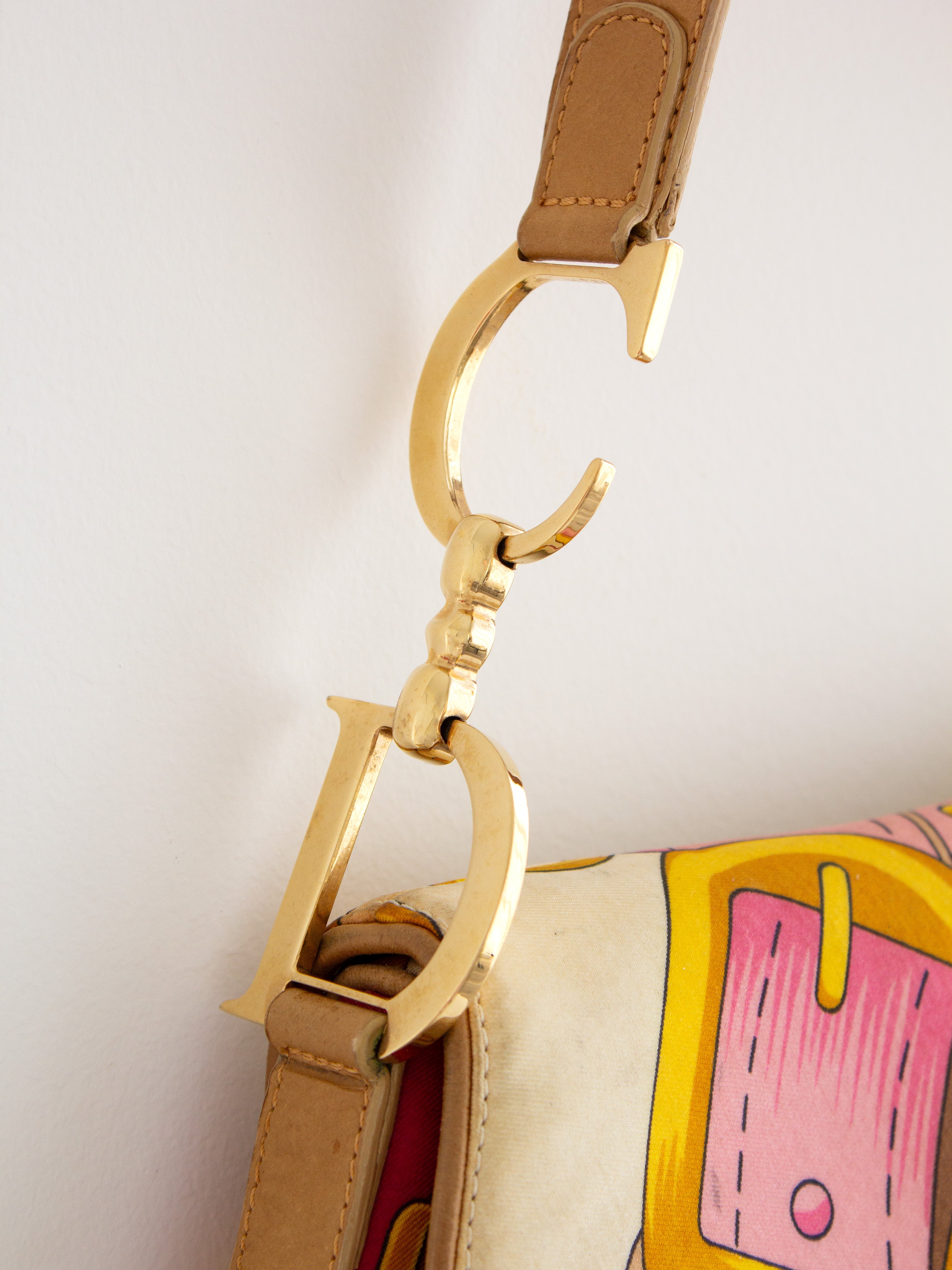 Christian Dior Vintage Sex And The City Pink Saddle Chain Satin Print Bag