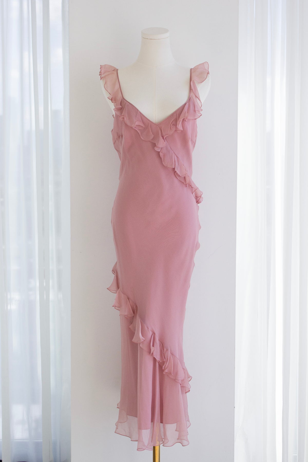Christian Dior by John Galliano S/S 2003 Dusty Pink Ruffle Midaxi Dress