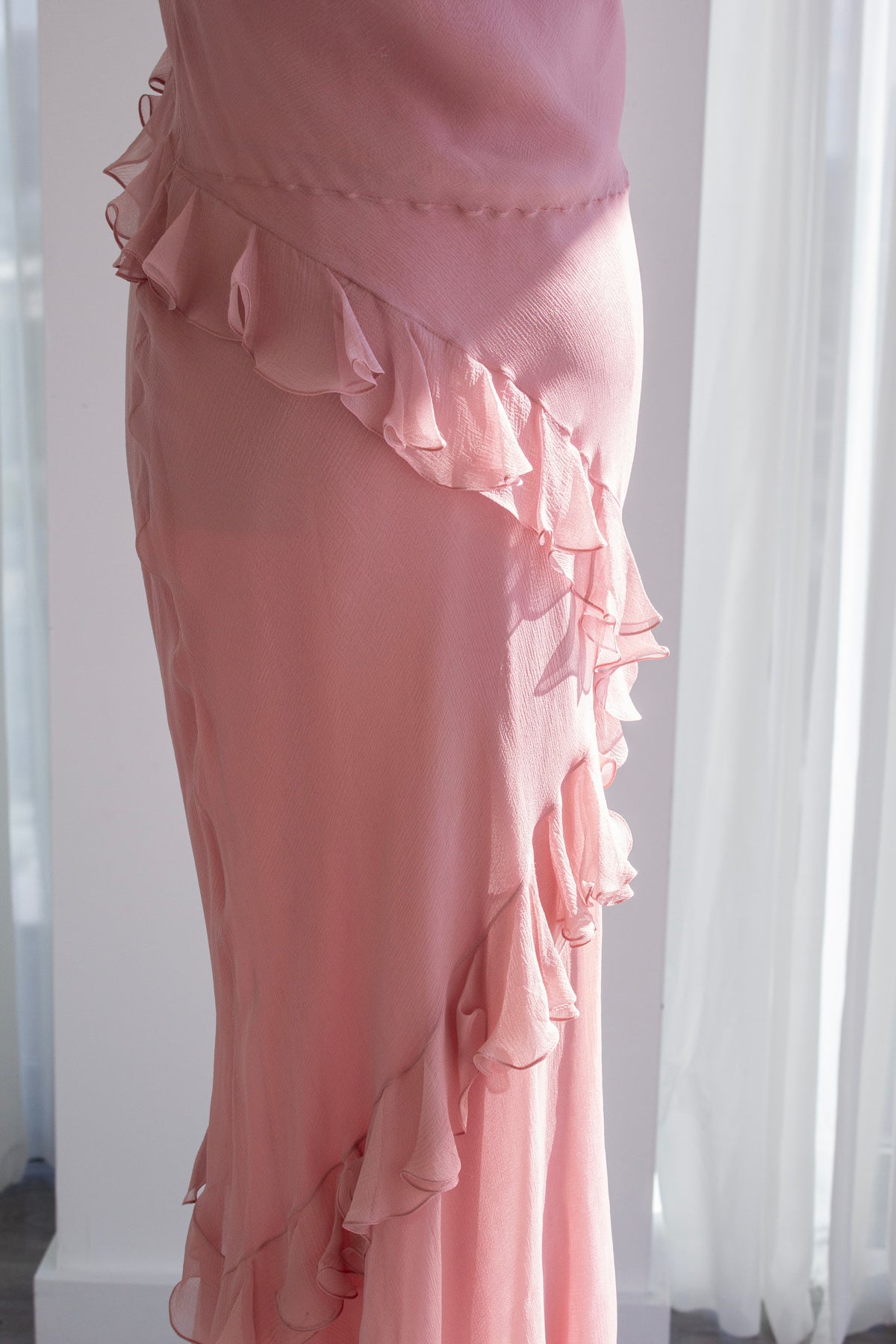 Christian Dior by John Galliano S/S 2003 Dusty Pink Ruffle Midaxi Dress