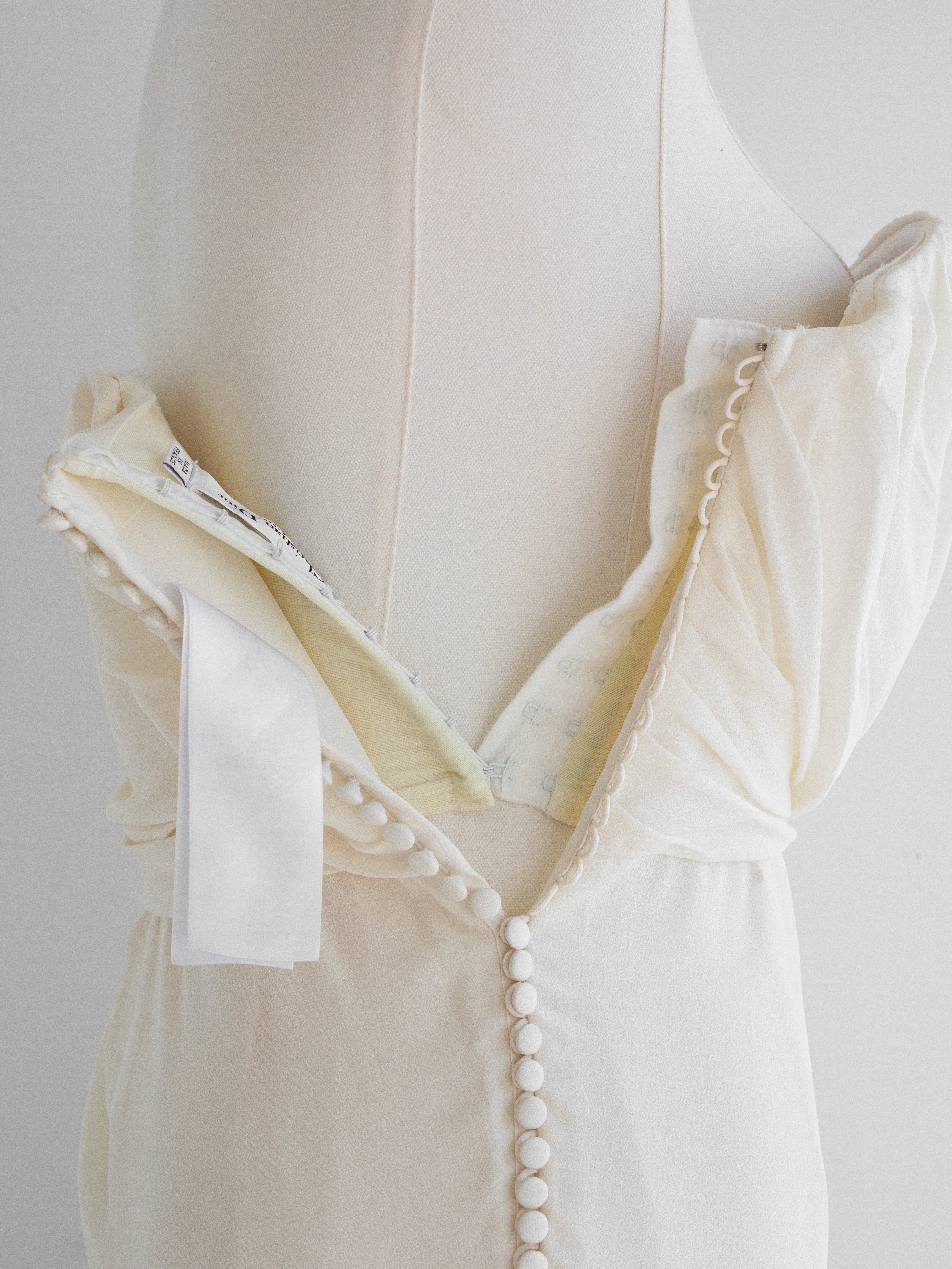 Christian Dior S/S 2012 White Black Rose Embroidered Ruched Evening Dress Gown