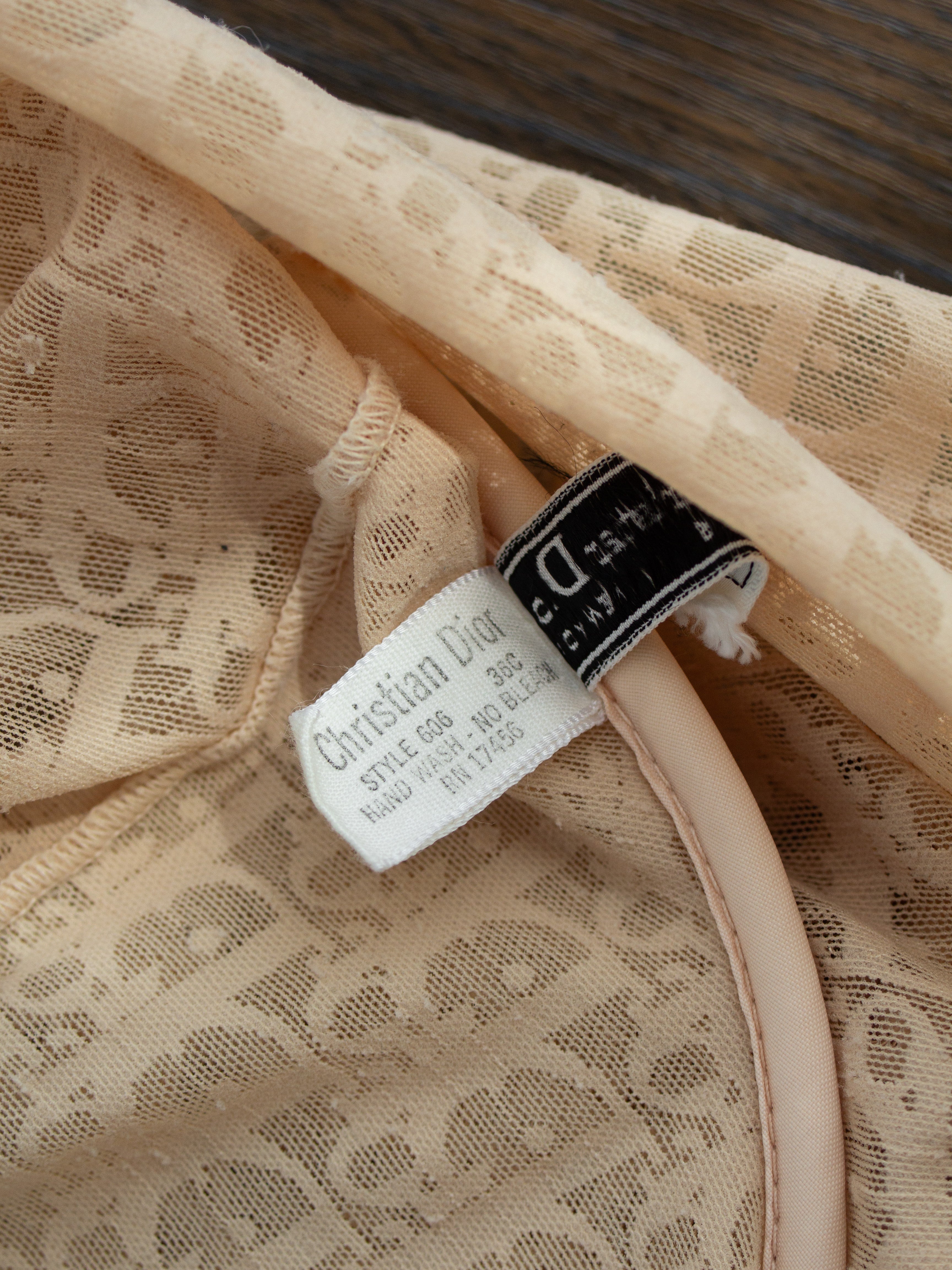 Christian Dior Vintage Monogram Diorissimo Sheer Nude Beige Logo Print Bodysuit