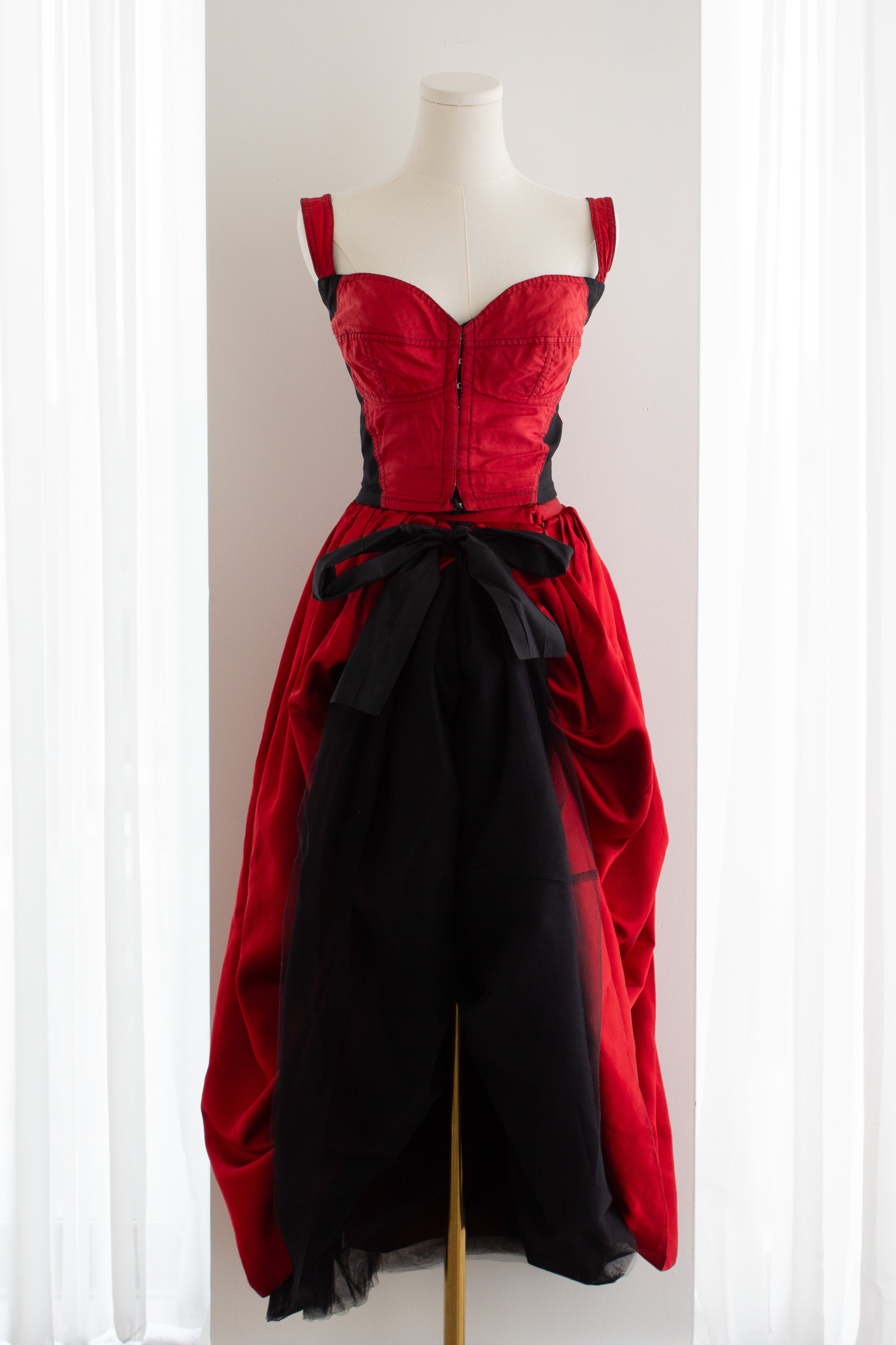 Dolce&Gabbana F/W 1992 Red Black Bustier Top Satin Tulle Skirt Ensemble