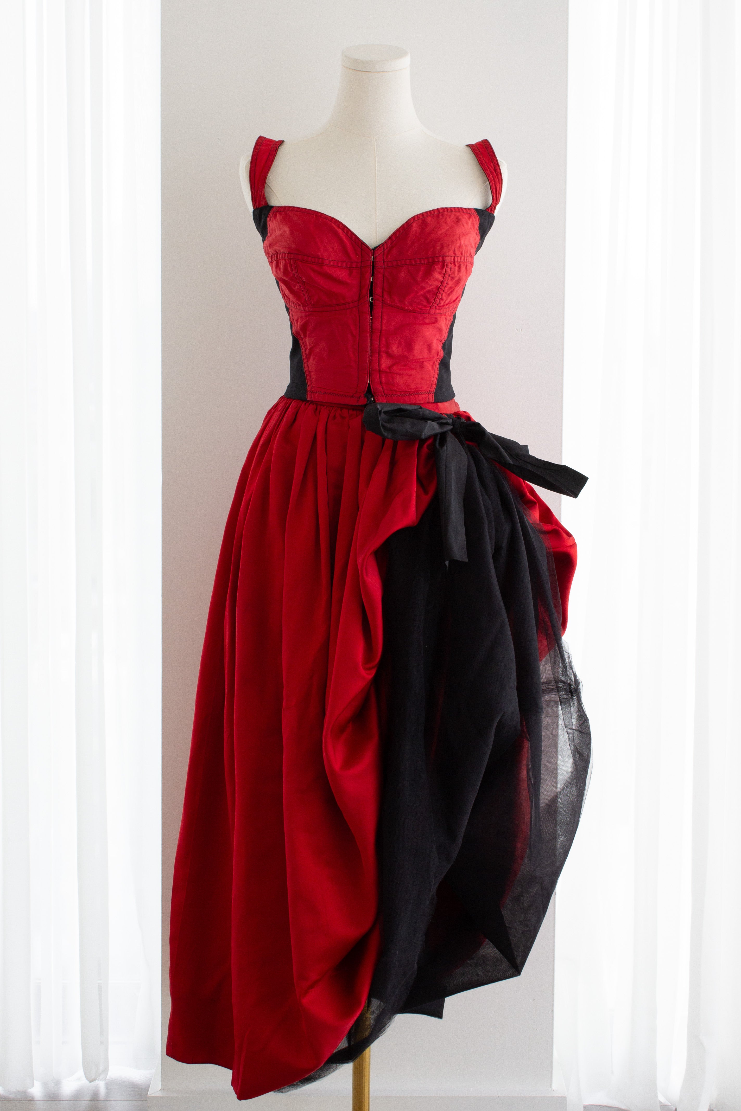 Dolce&Gabbana F/W 1992 Red Black Bustier Top Satin Tulle Skirt Ensemble