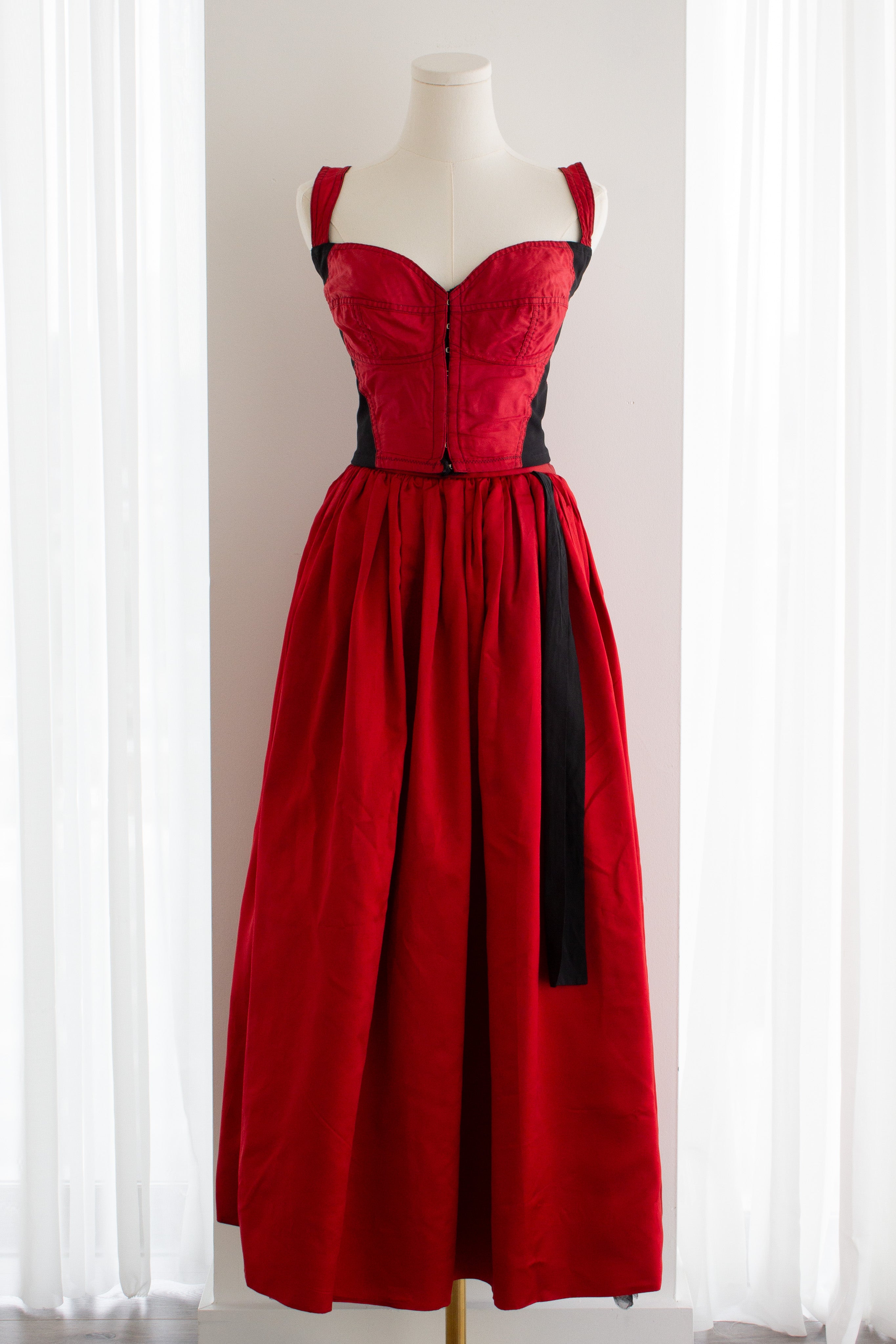 Dolce&Gabbana F/W 1992 Red Black Bustier Top Satin Tulle Skirt Ensemble