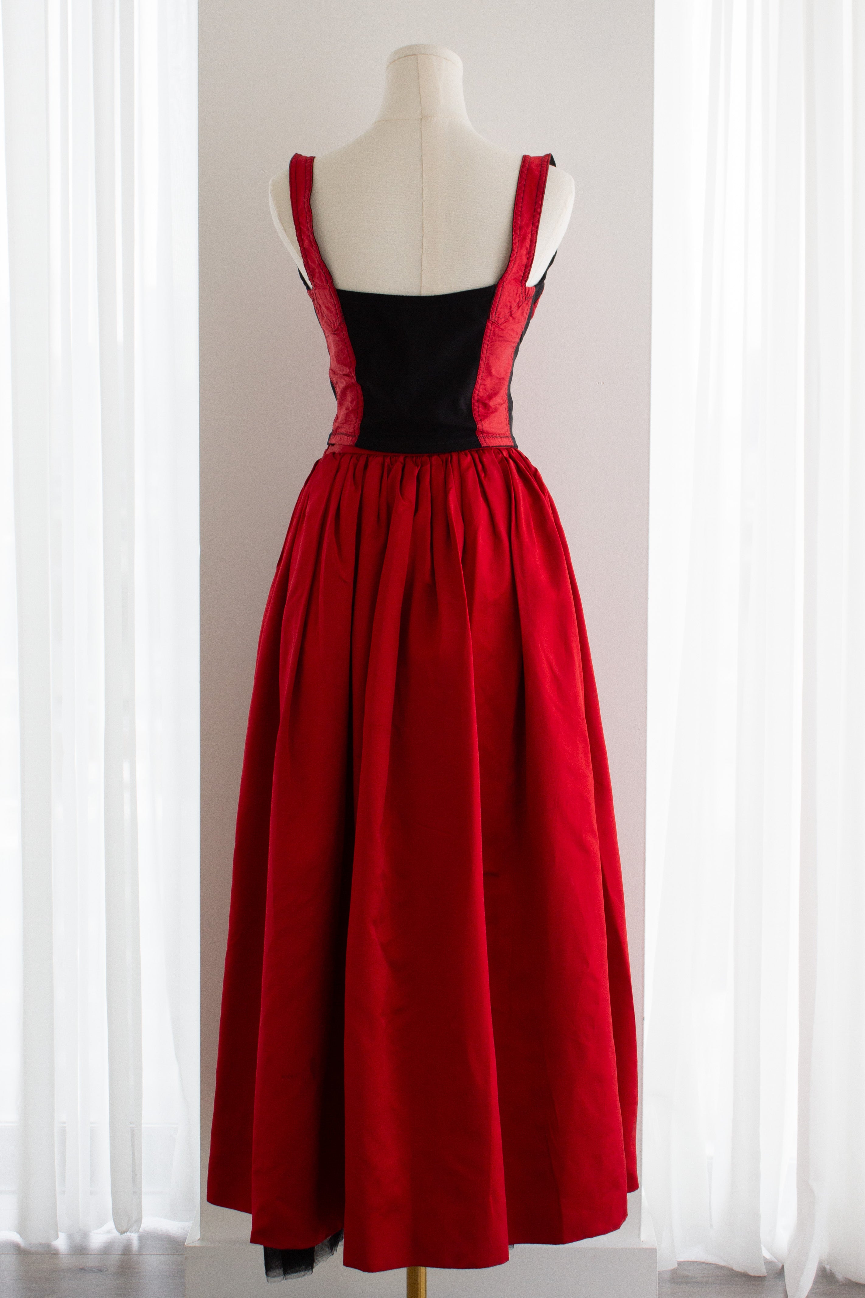 Dolce&Gabbana F/W 1992 Red Black Bustier Top Satin Tulle Skirt Ensemble