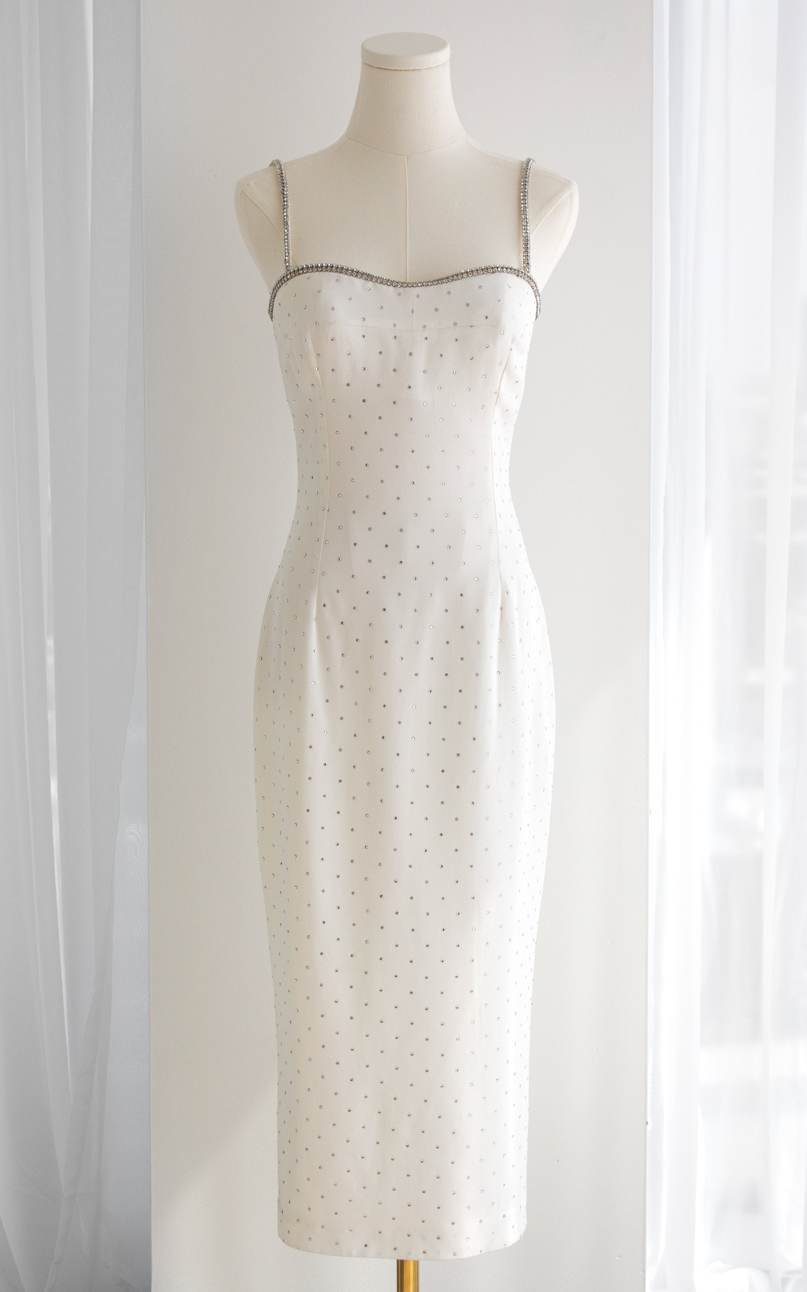 Dolce&Gabbana Vintage S/S 1995 White Crystal Embellished Midi Dress