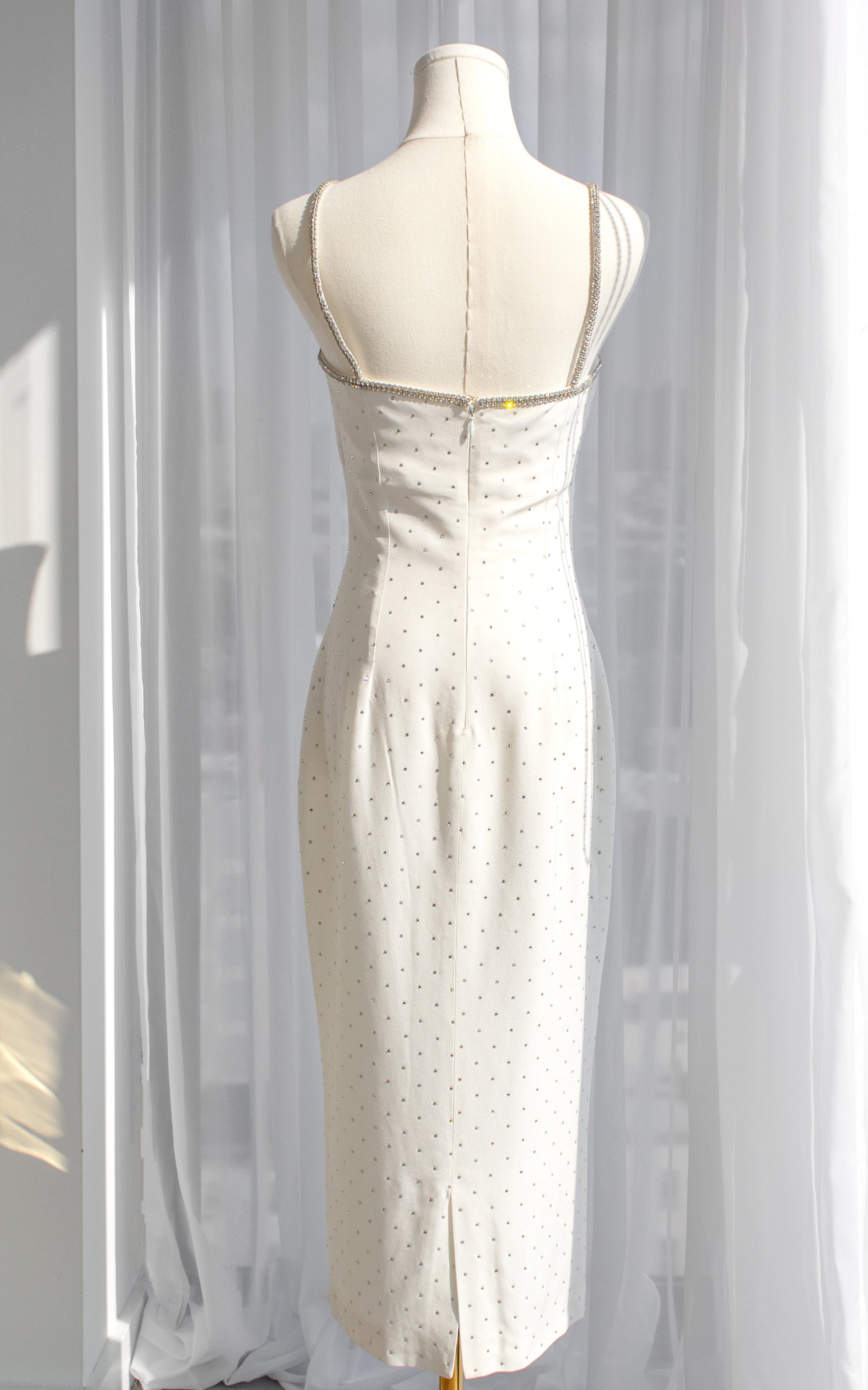 Dolce&Gabbana Vintage S/S 1995 White Crystal Embellished Midi Dress