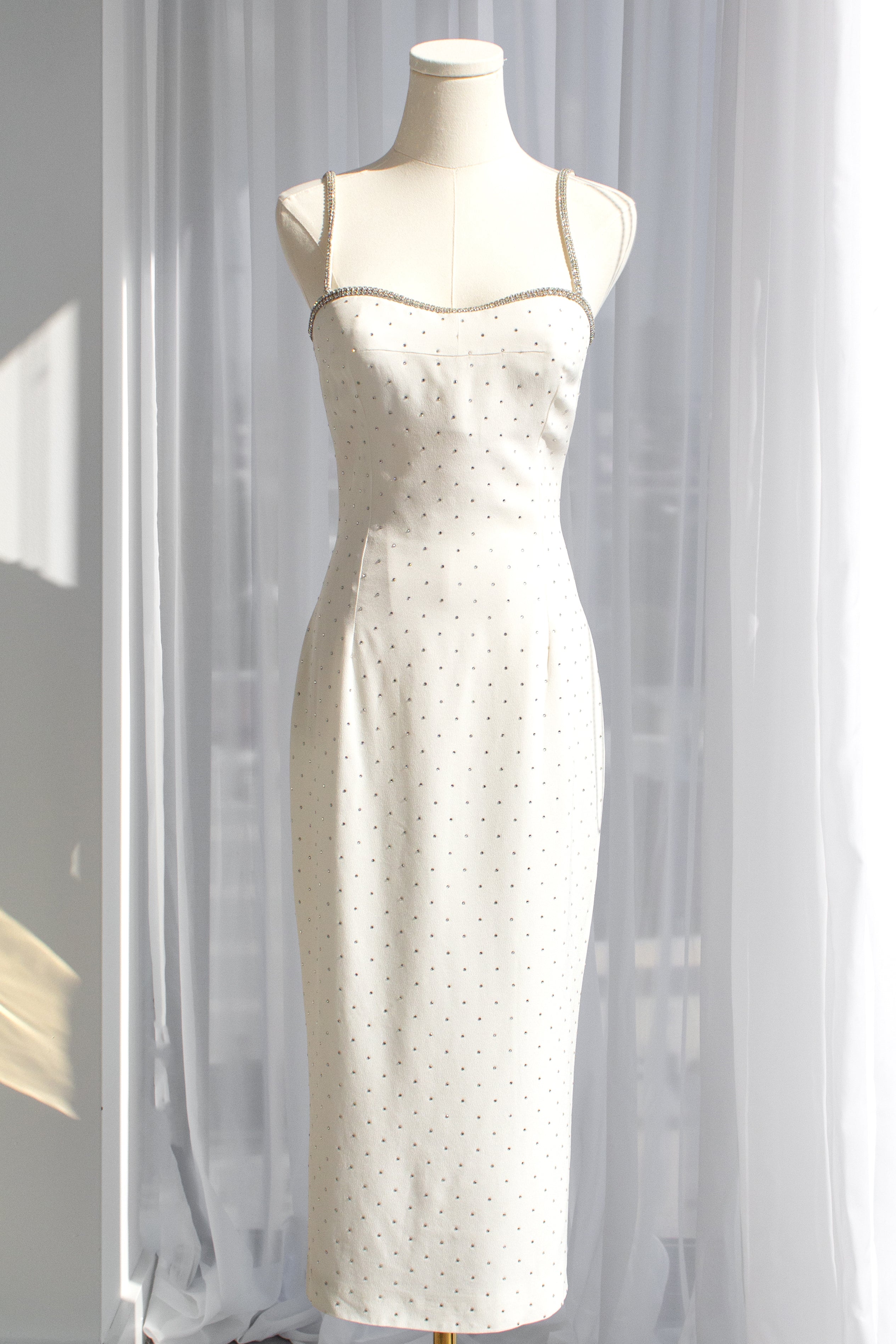 Dolce&Gabbana Vintage S/S 1995 White Crystal Embellished Midi Dress
