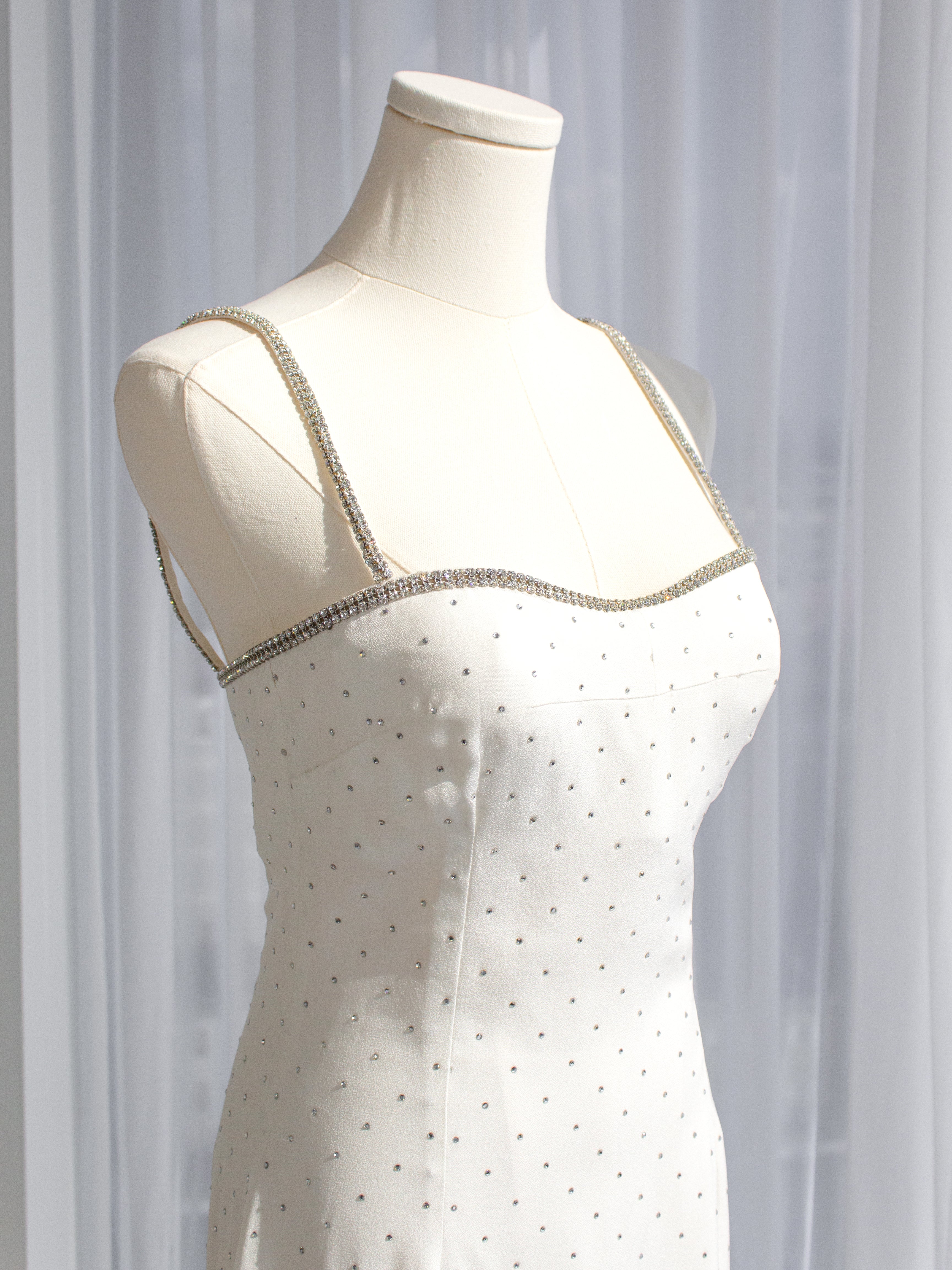 Dolce&Gabbana Vintage S/S 1995 White Crystal Embellished Midi Dress