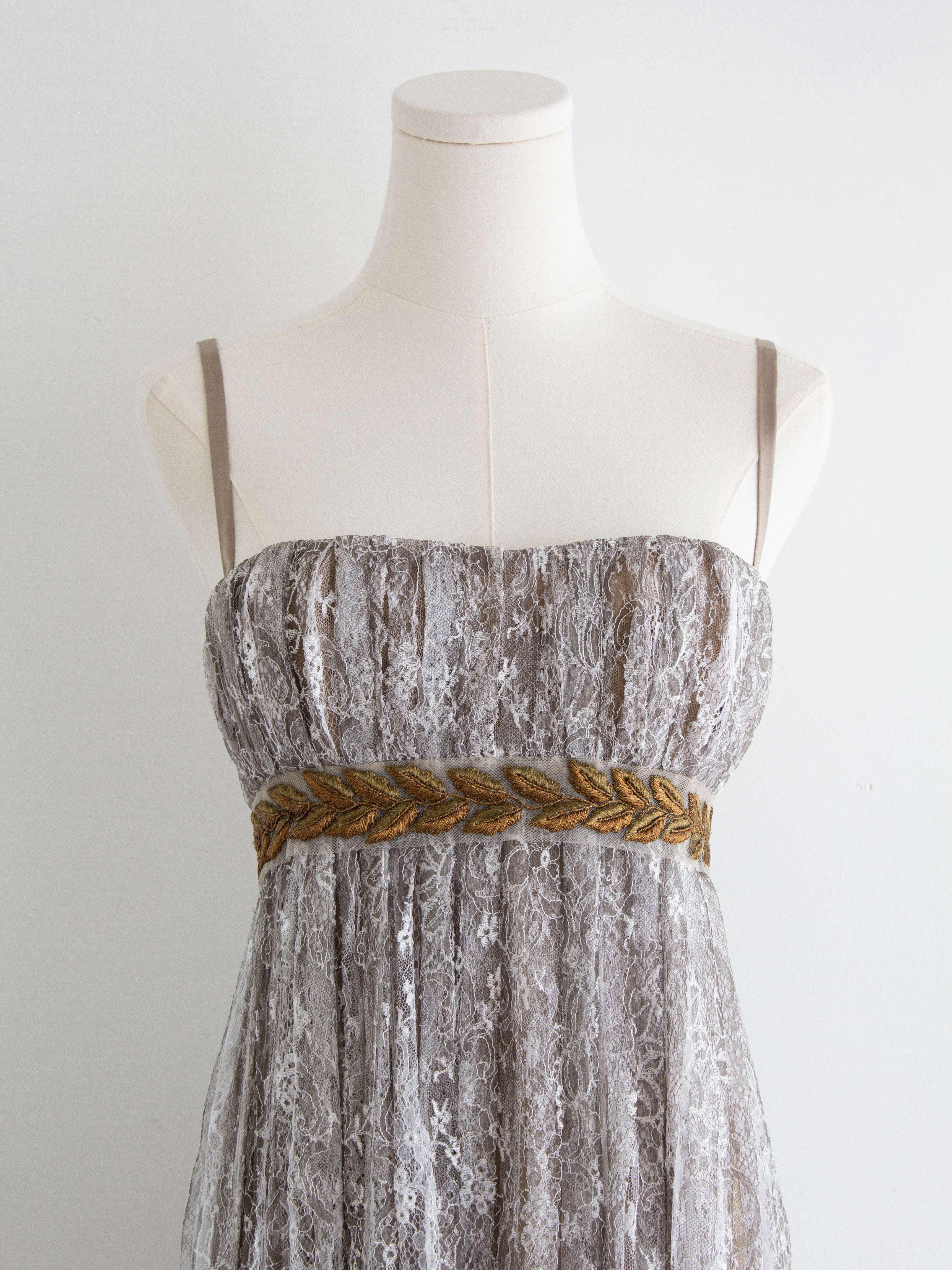 Dolce & Gabbana Vintage F/W 2006 Napoleonic Grey Lace Gold Laurel Dress