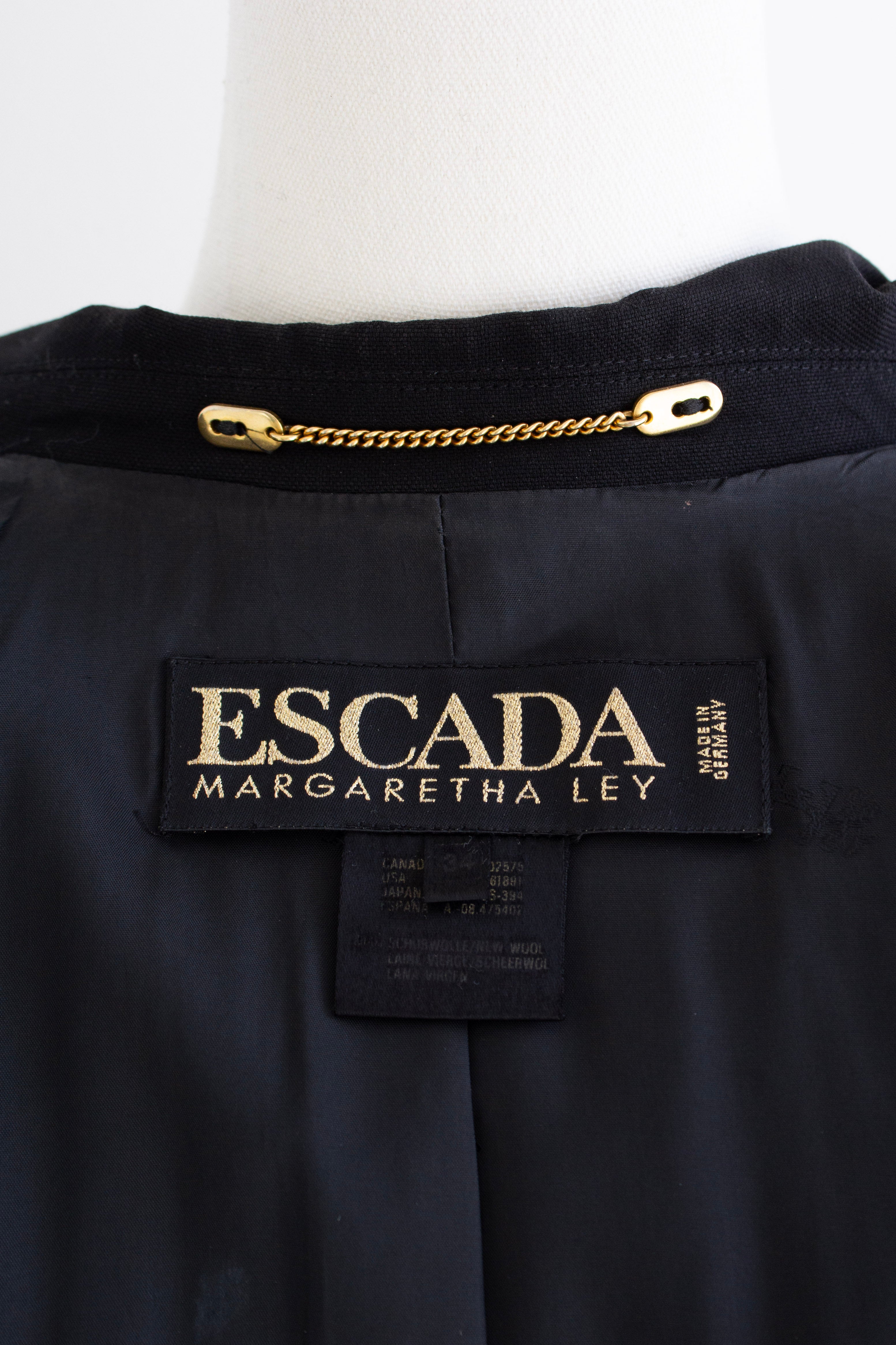 Escada By Margaretha Ley Vintage 90s Princess Diana Black Gold Elephants Blazer Jacket