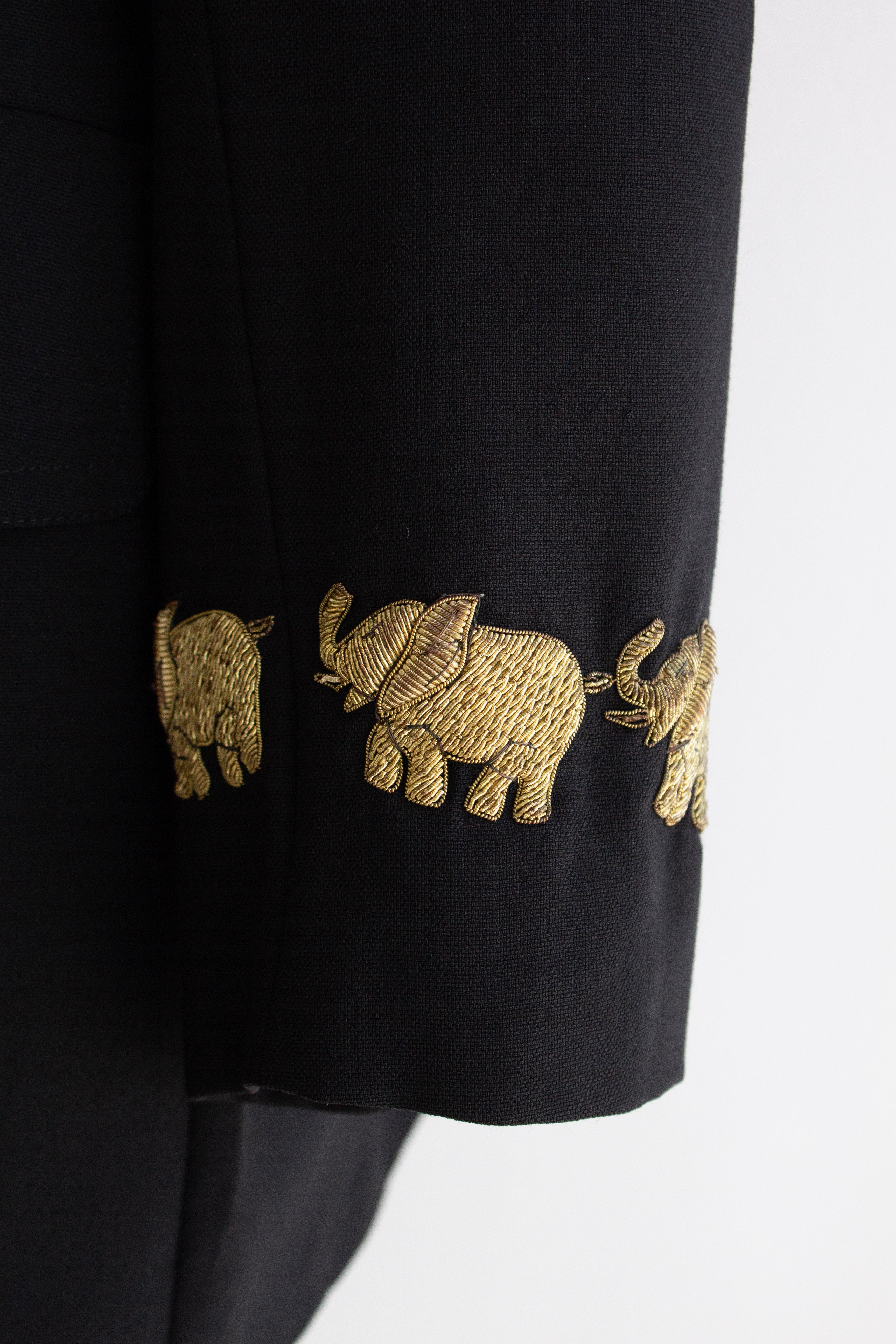 Escada By Margaretha Ley Vintage 90s Princess Diana Black Gold Elephants Blazer Jacket