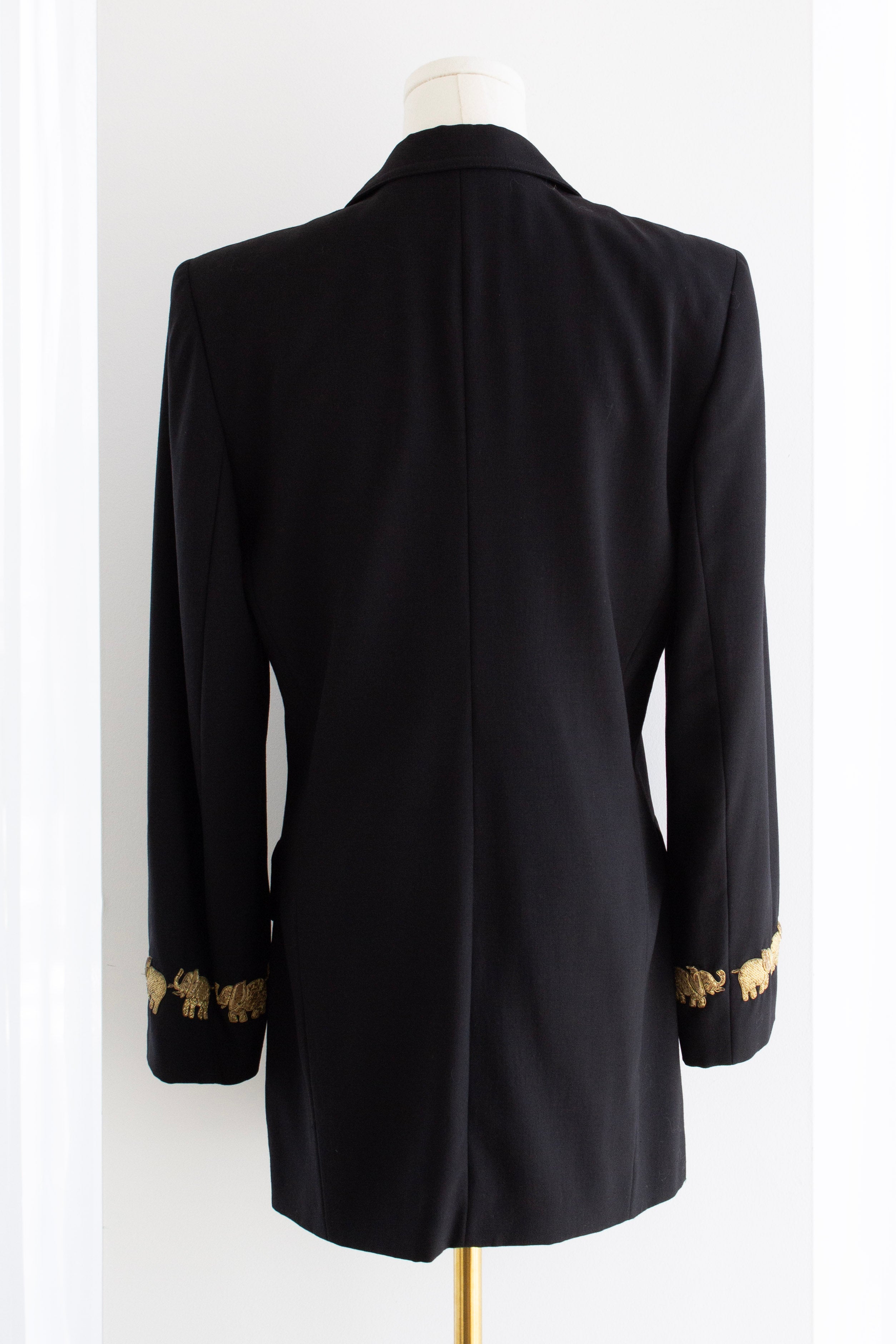 Escada By Margaretha Ley Vintage 90s Princess Diana Black Gold Elephants Blazer Jacket