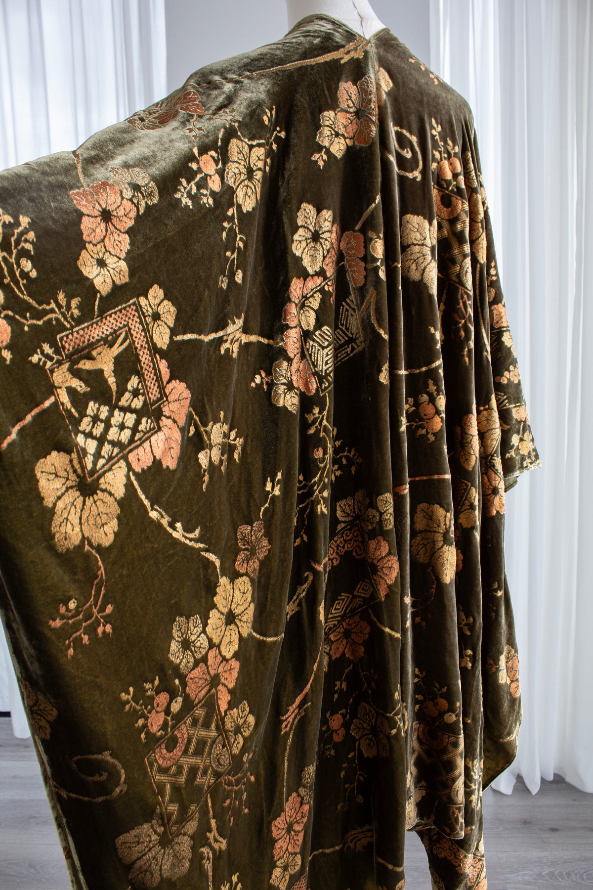 Fortuny Daphne Velvet Kimono Olive Green Coat