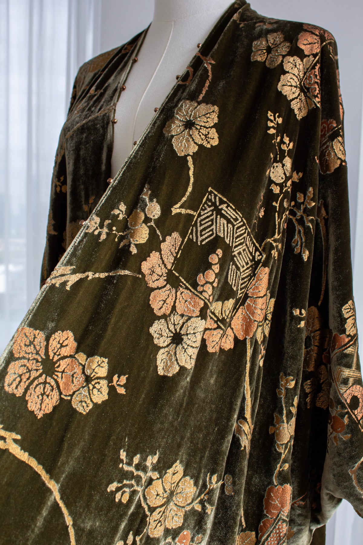 Fortuny Daphne Velvet Kimono Olive Green Coat