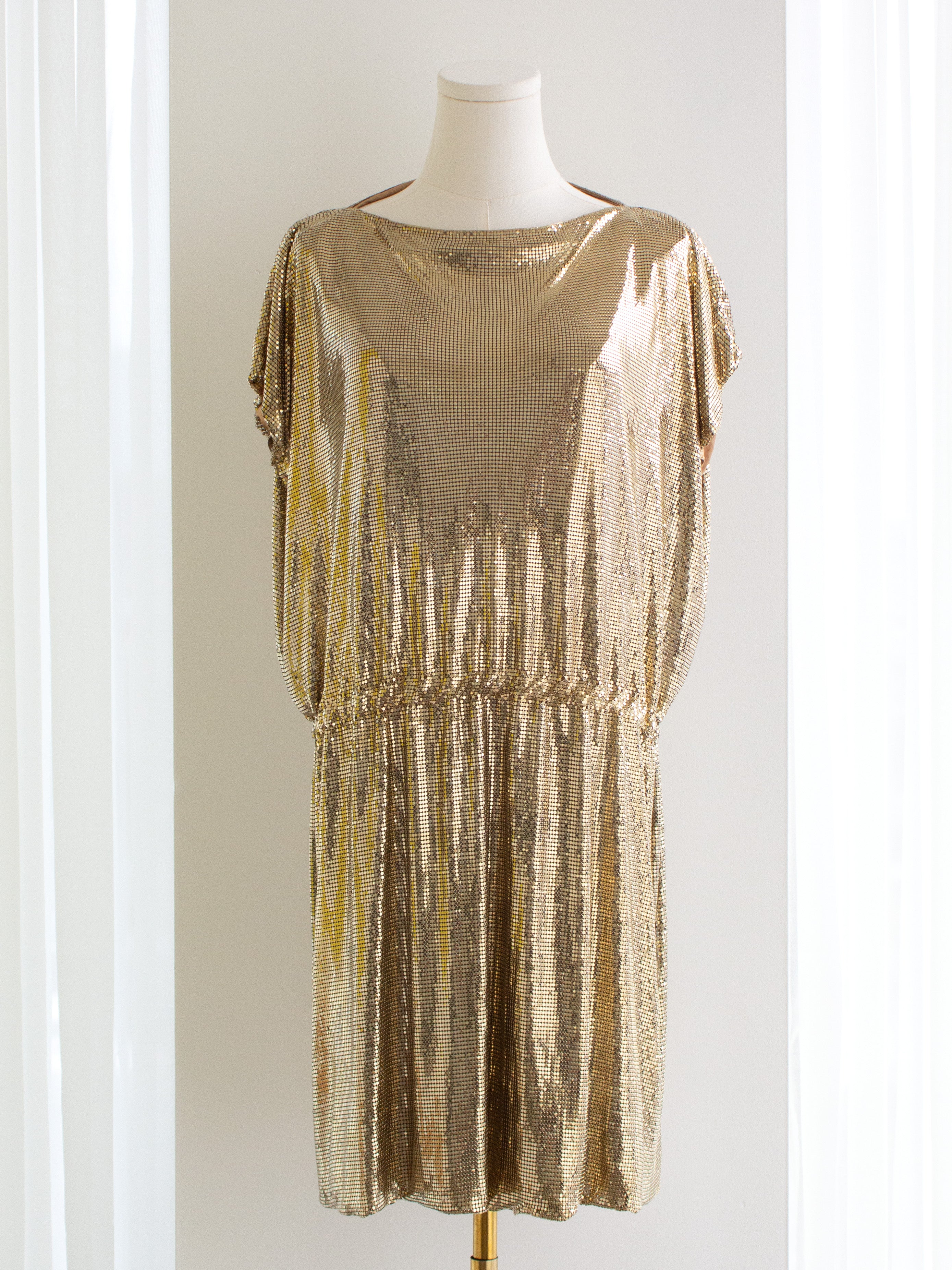 Gianni Versace Couture 1994 Gold Metal Oroton Toga Mini Dress