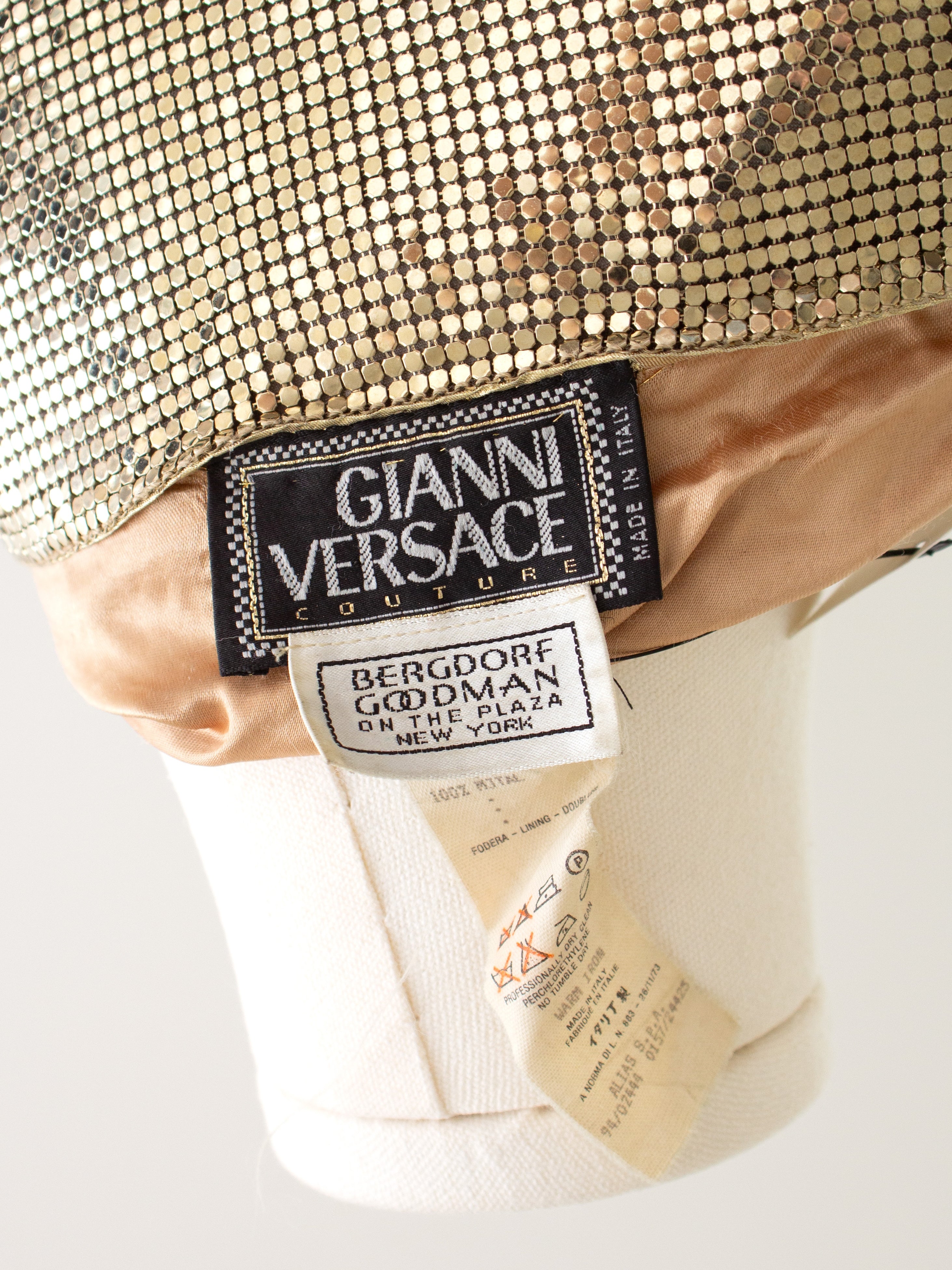 Gianni Versace Couture 1994 Gold Metal Oroton Toga Mini Dress