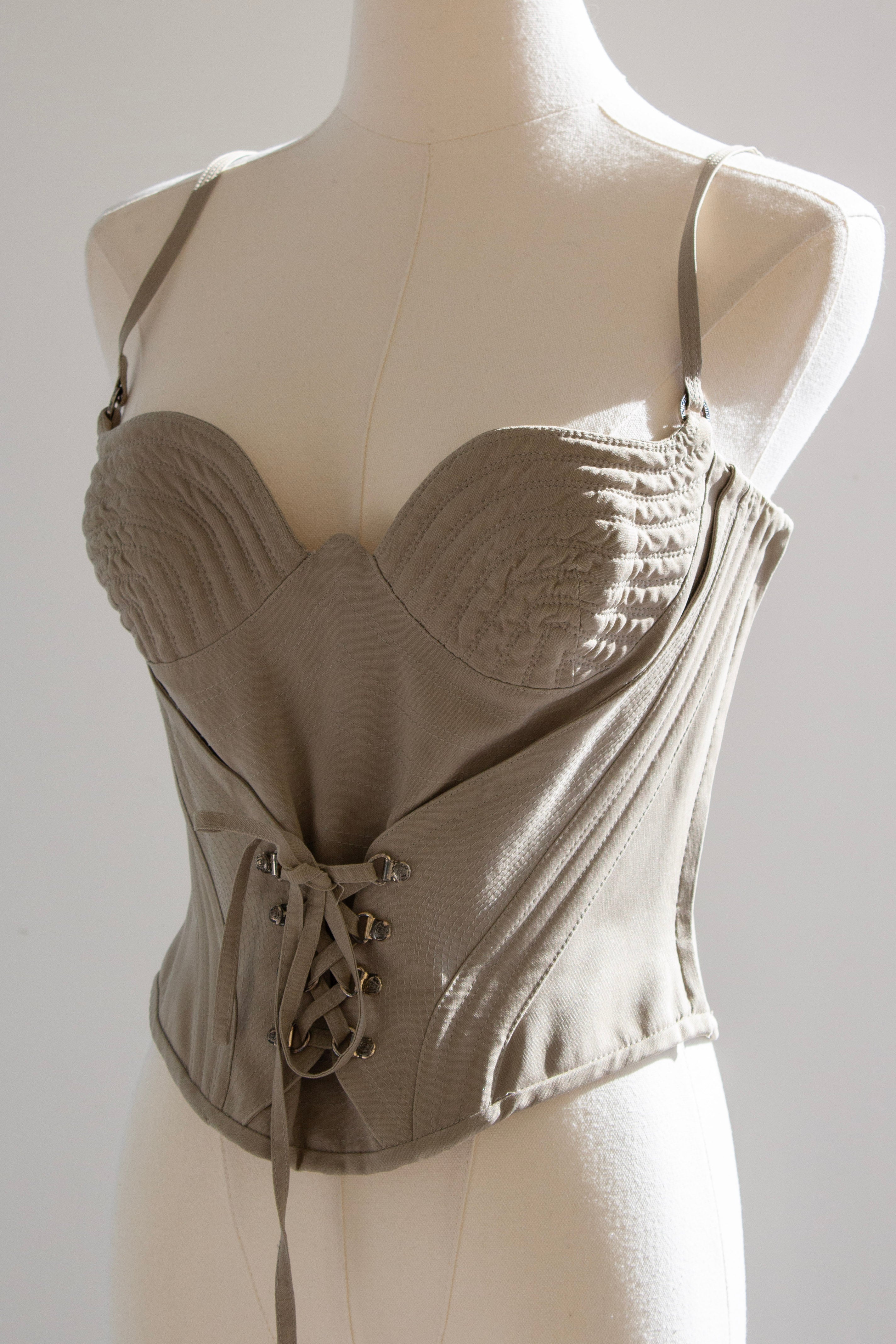 Gianni Versace Couture S/S 1995 Runway Beige Sculpted Corset Top