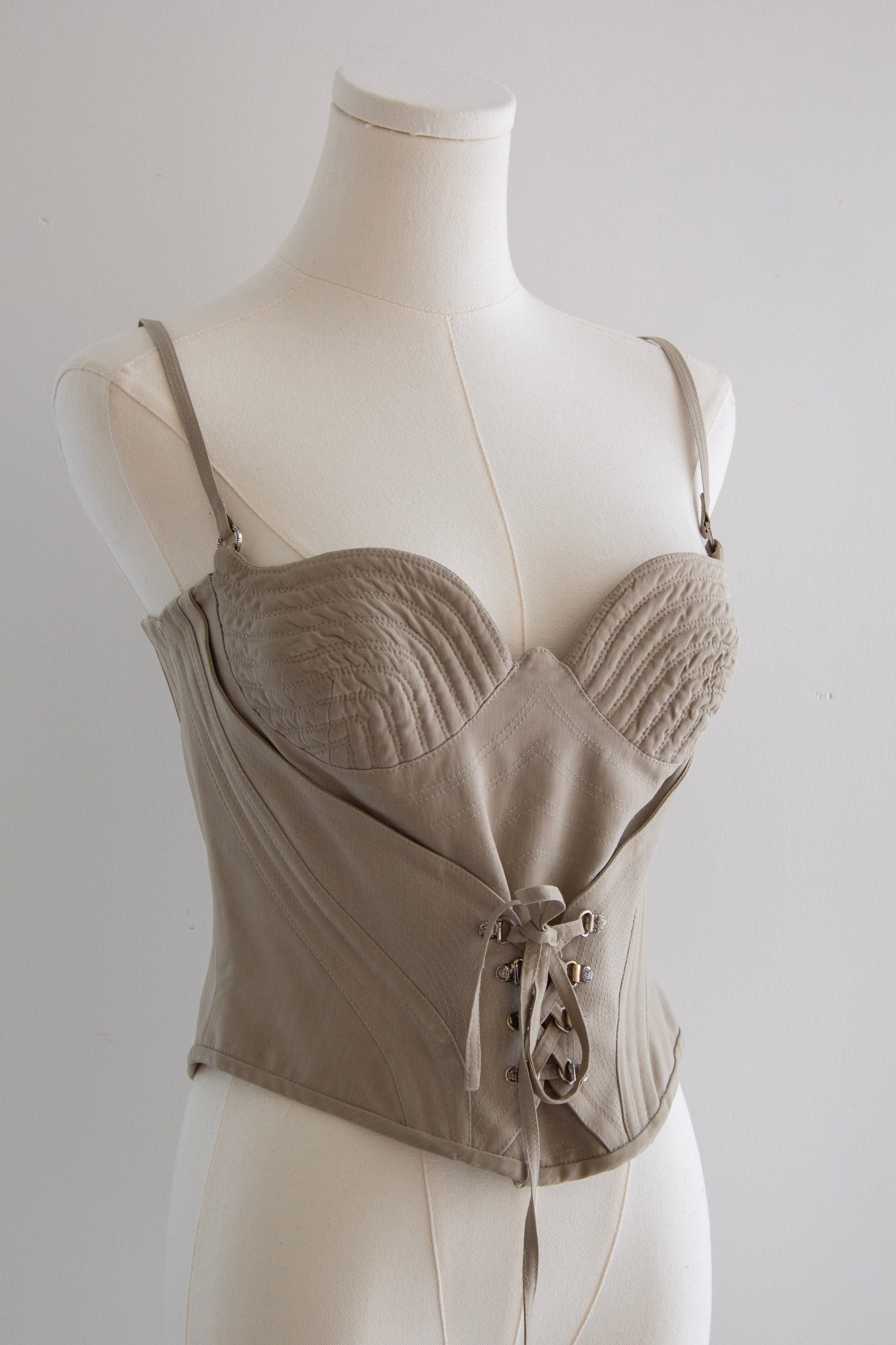 Gianni Versace Couture S/S 1995 Runway Beige Sculpted Corset Top