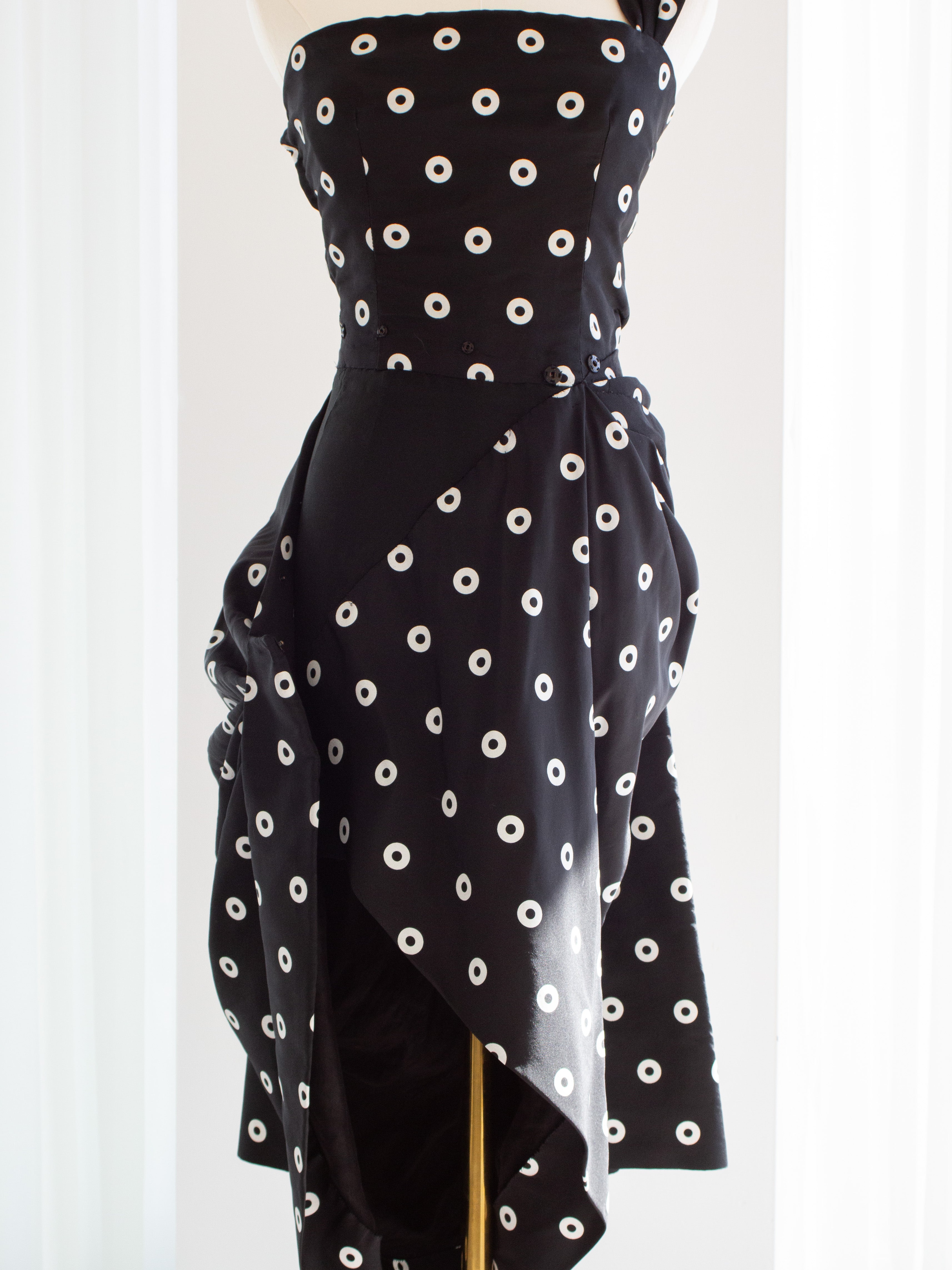 Givenchy Haute Couture 1980s Vintage Black White Polka Dot Dress
