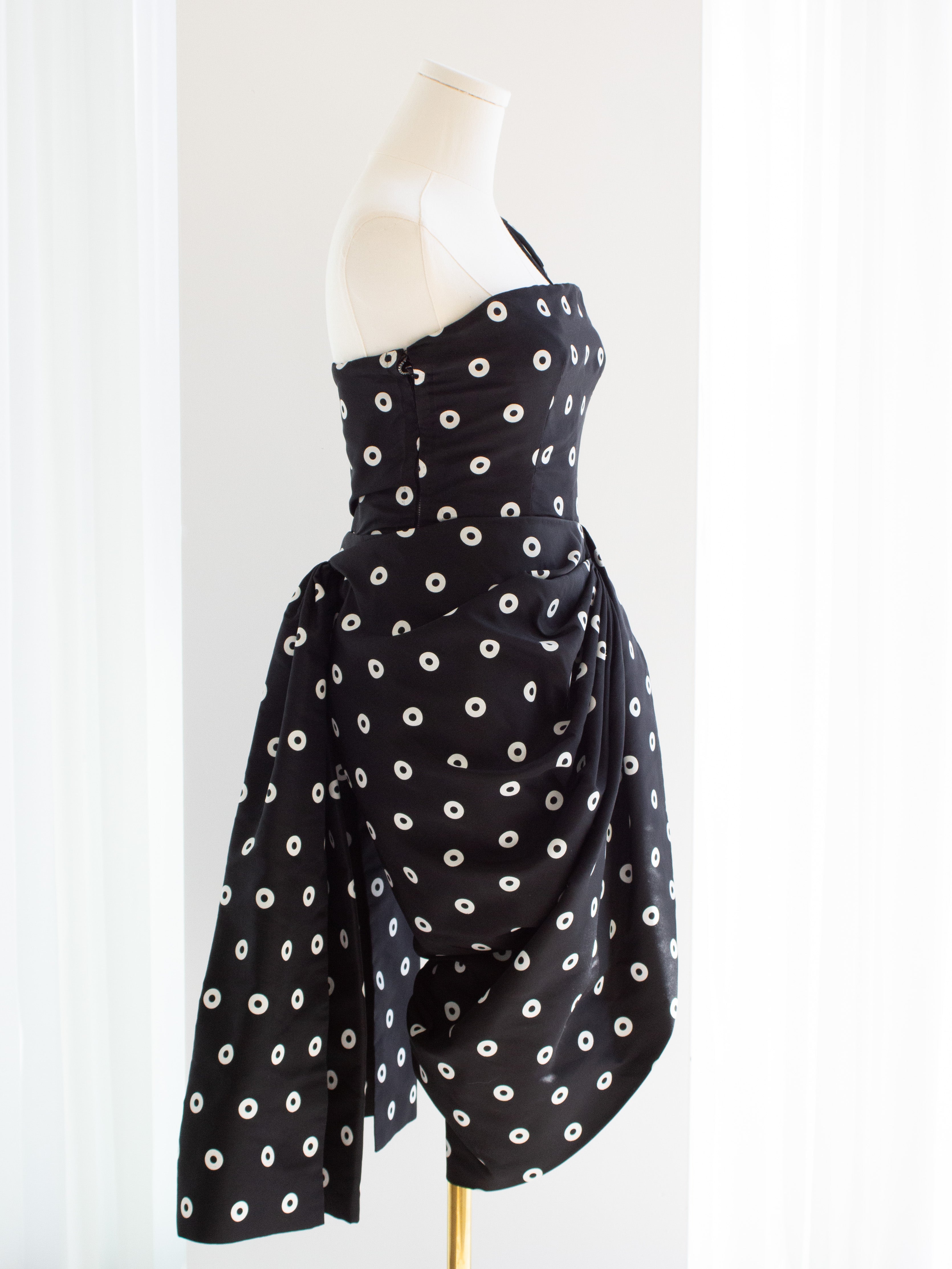 Givenchy Haute Couture 1980s Vintage Black White Polka Dot Dress