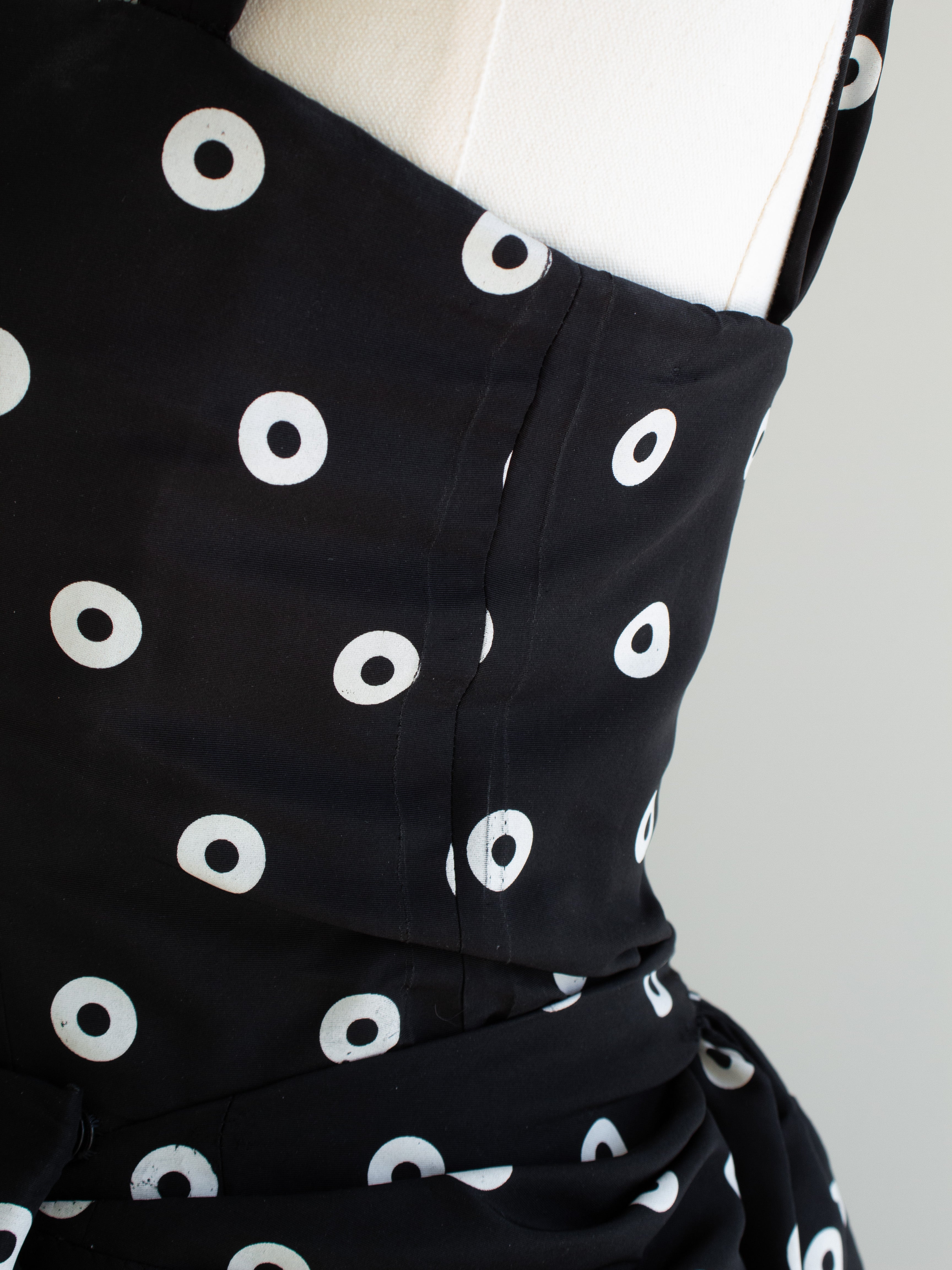 Givenchy Haute Couture 1980s Vintage Black White Polka Dot Dress